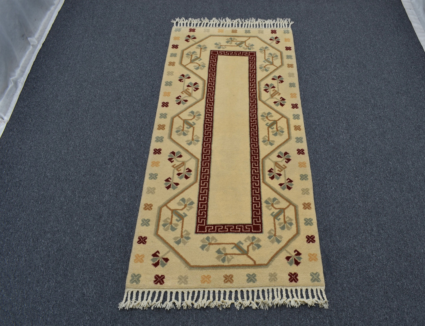 Yeni El Dokuma Modern Çiçekli Muğla Milas Yün Yolluk Halı 5828