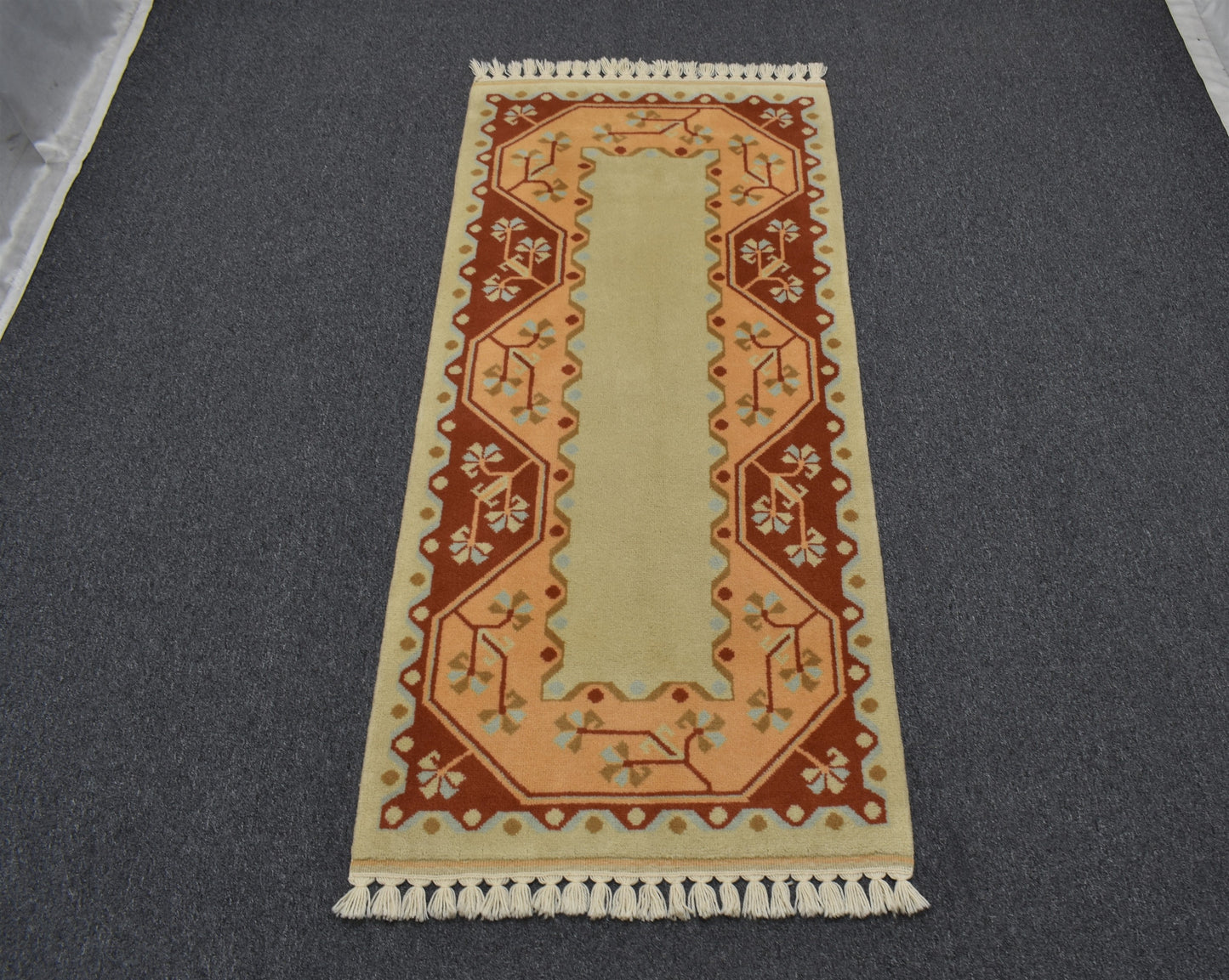 Yeni El Dokuma Benzersiz Çiçekli Milas Yolluk Yün Halı 5846