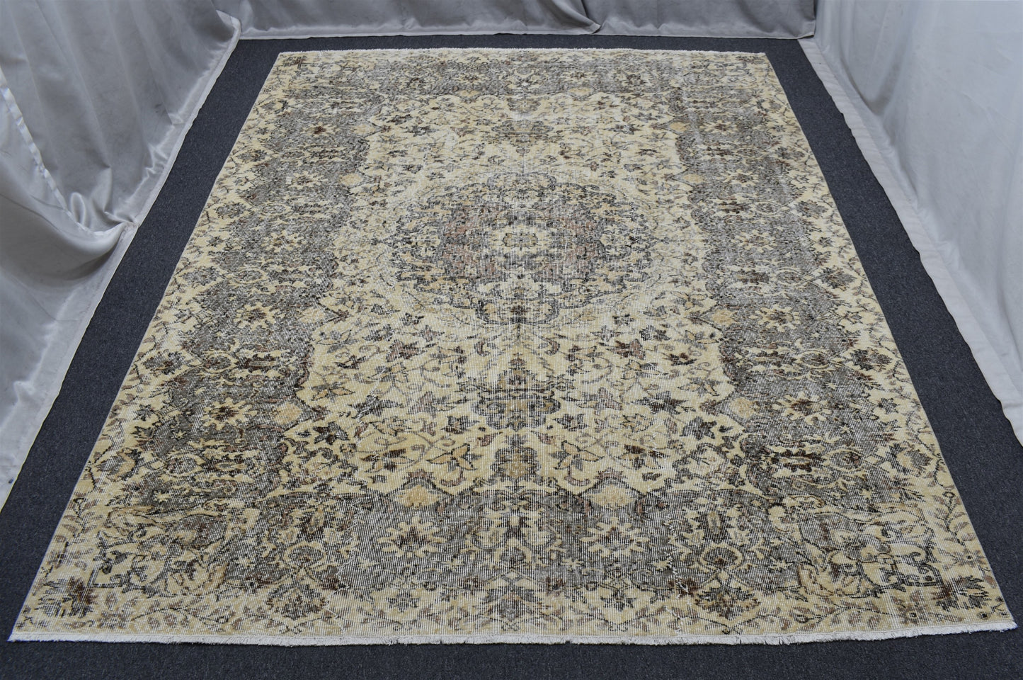 Vintage 6m2 El Dokuma Şaheser Eskitme Doğal Naturel Yün Salon Halısı 5849