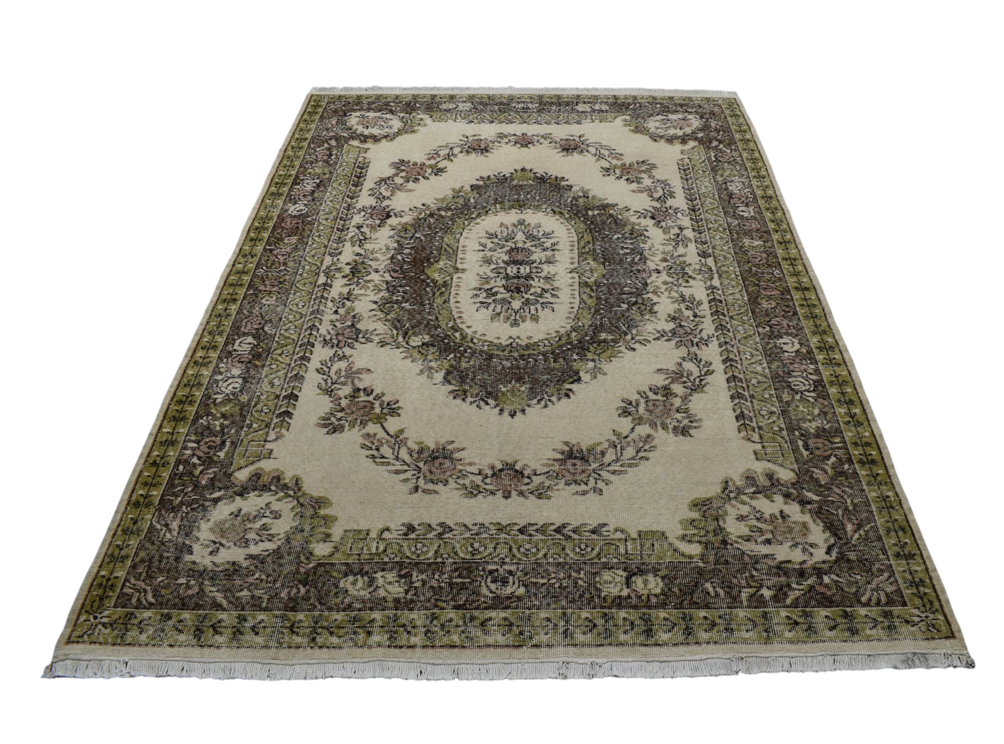 Vintage 6m2 El Dokuma Aubusson Model Eskitme Lüks Yün Salon Halısı 5867