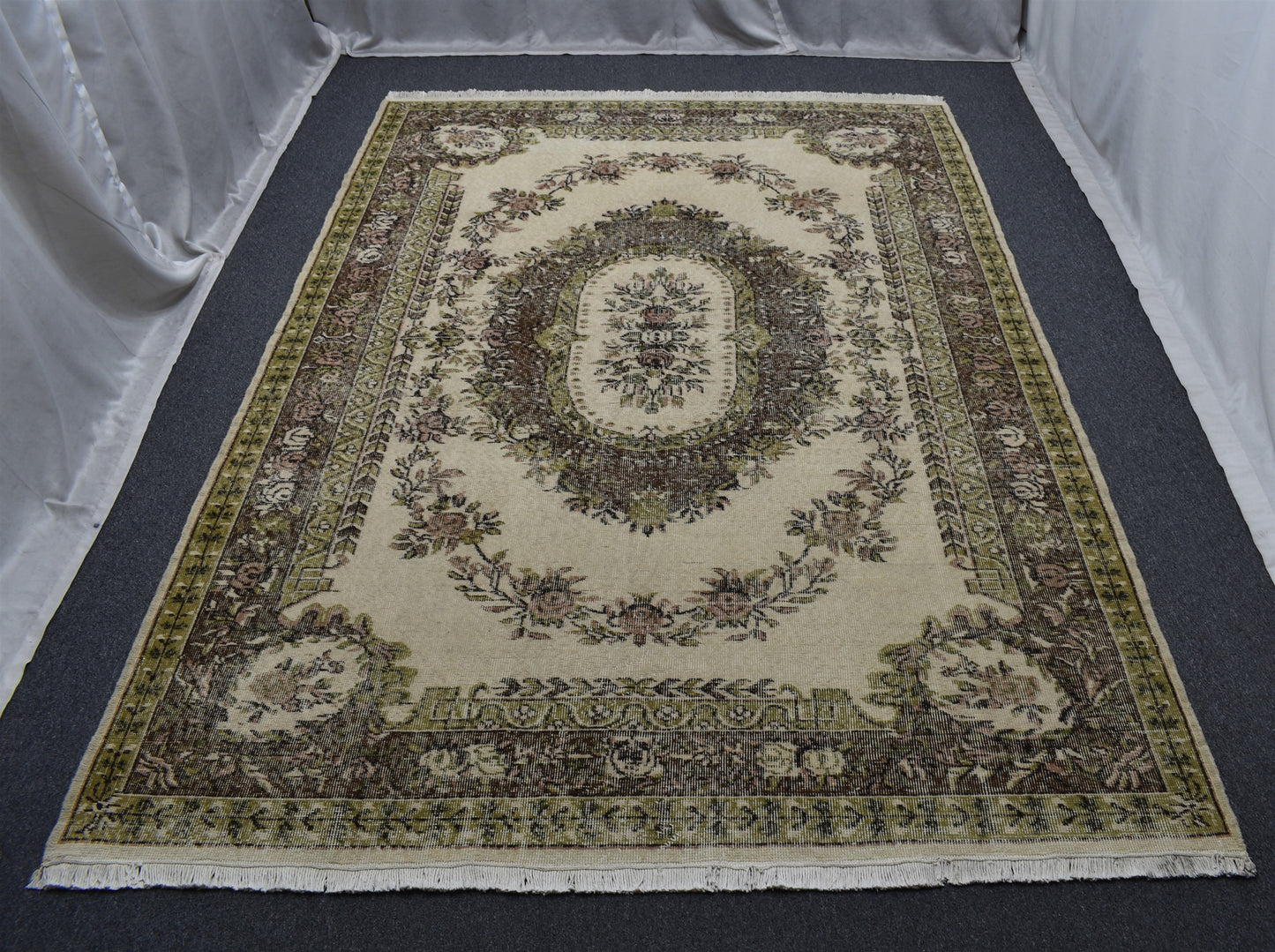 Vintage 6m2 El Dokuma Aubusson Model Eskitme Lüks Yün Salon Halısı 5867