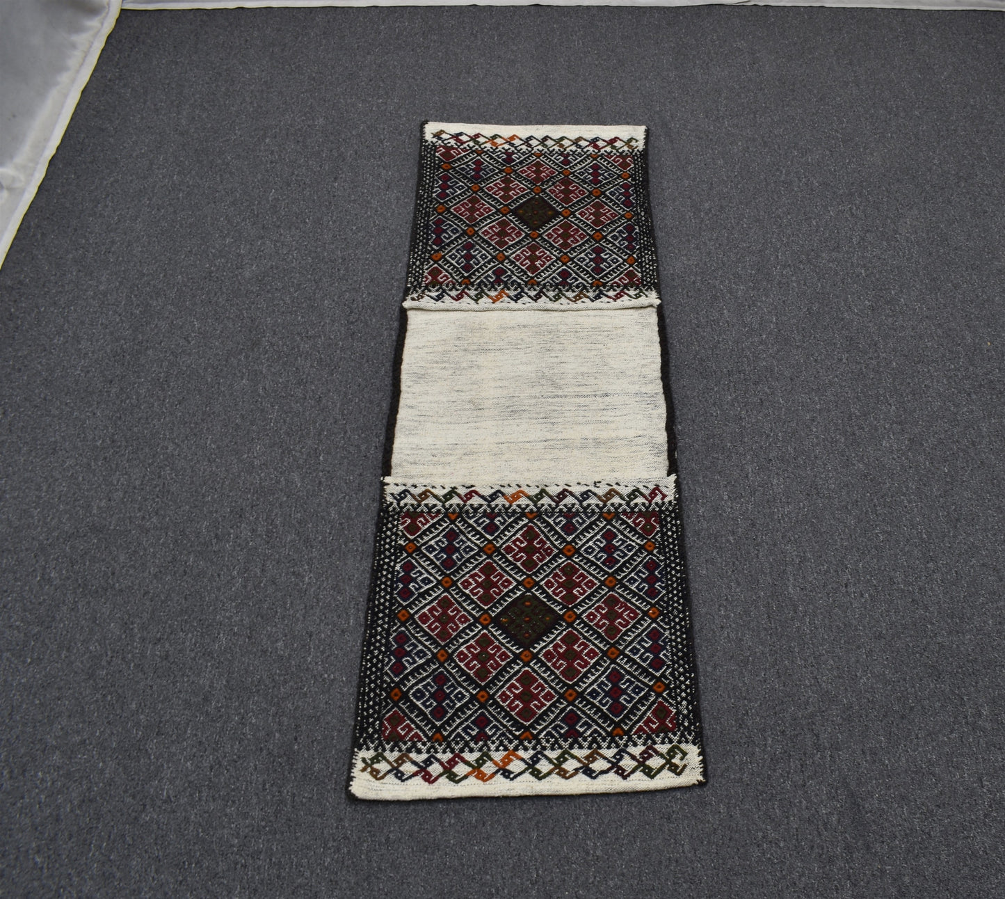 Yeni El Dokuma Çift Gözlü Yörük Pamuklu Yün Kilim Heybe 5912