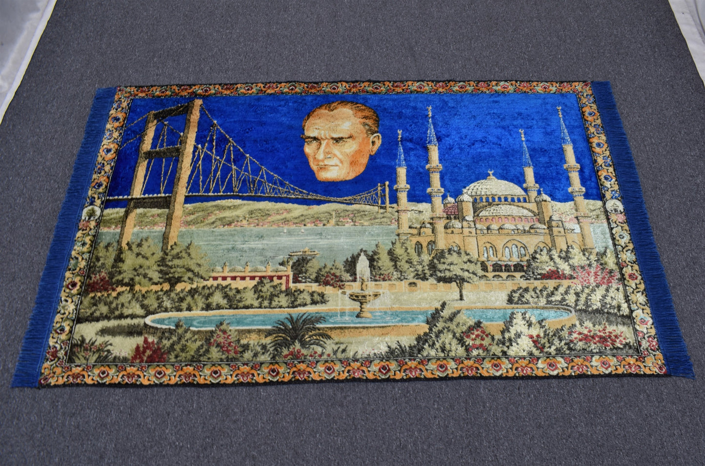 Vintage Ulu Önder Gazi Mustafa Kemal Atatürk Tasvirli Duvar Halısı 5916
