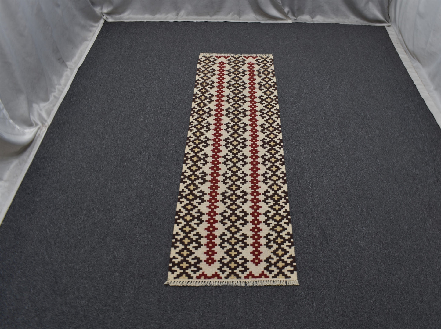 Yeni El Dokuma Otantik İnce Balıkesir Yörük Mini Yolluk Yün Kilim 5925