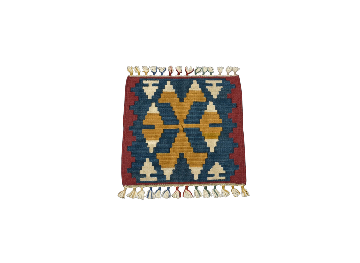 Yeni El Dokuma Kare Köşe Sandalye Minderi Pınarbaşı Kayseri Yün Kilim 5980