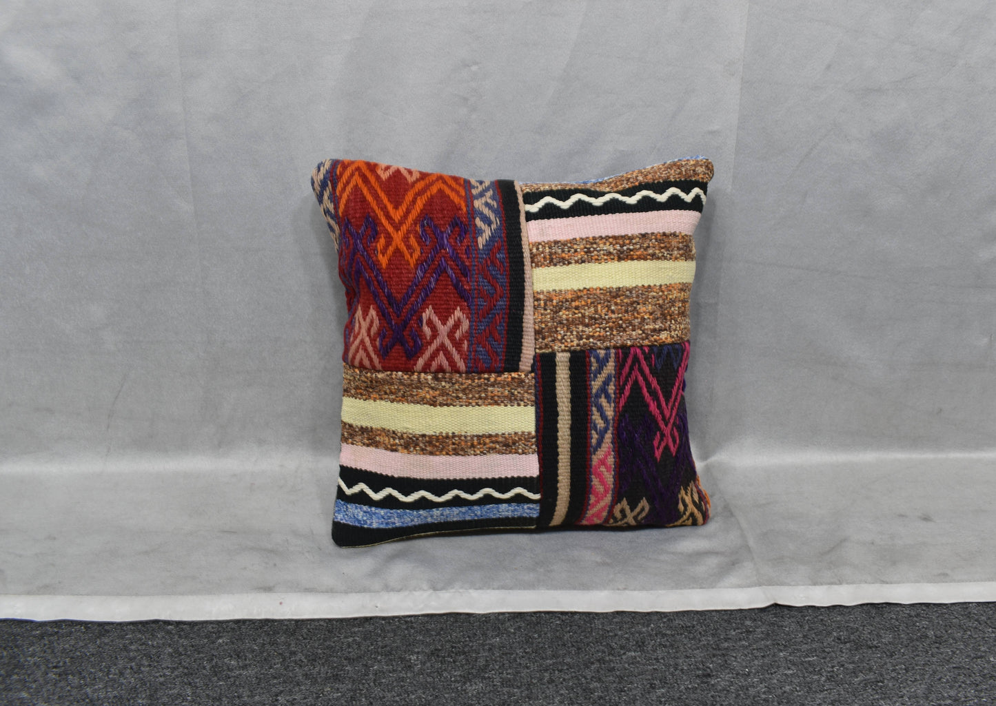 Yeni El Dokuma Patchwork Kırkyama Dekoratif Kilim Kırlent Yastık Kılıfı 6082