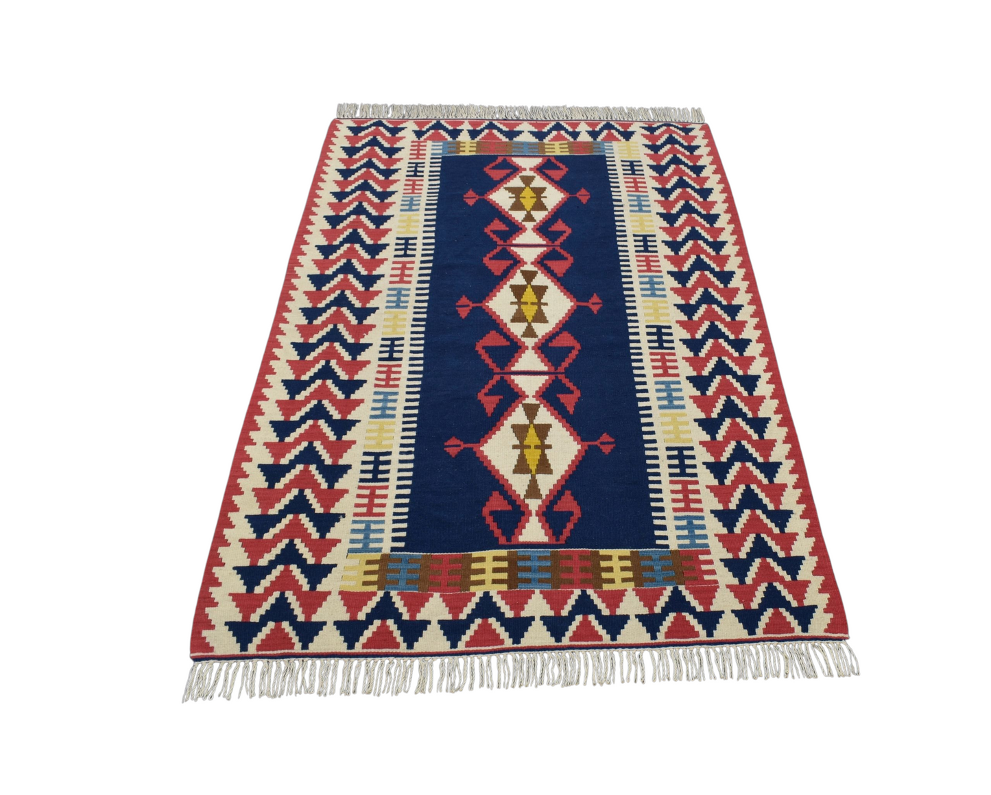 Yeni El Dokuma Benzersiz Lacivert Otantik Yağcıbedir Balıkesir Yün Kilim 6247