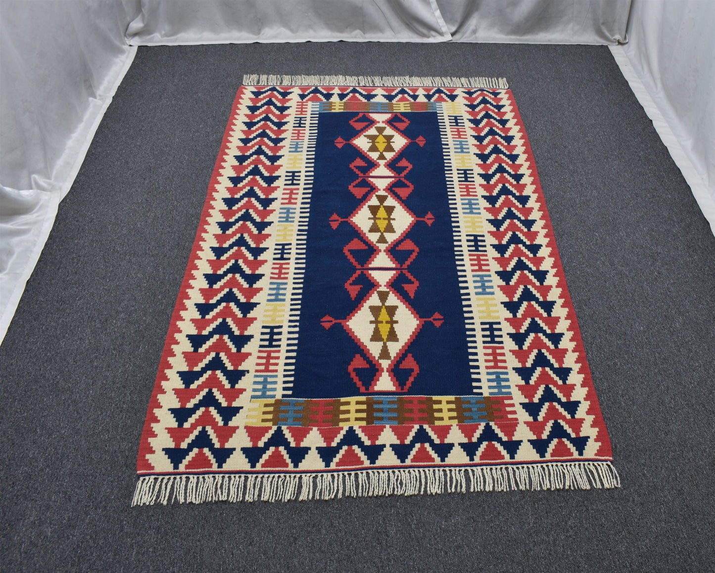 Yeni El Dokuma Benzersiz Lacivert Otantik Yağcıbedir Balıkesir Yün Kilim 6247