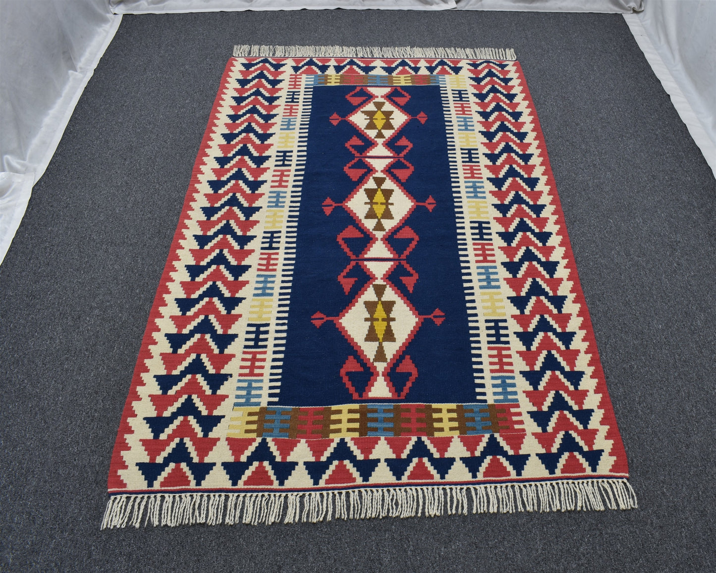 Yeni El Dokuma Benzersiz Lacivert Otantik Yağcıbedir Balıkesir Yün Kilim 6247