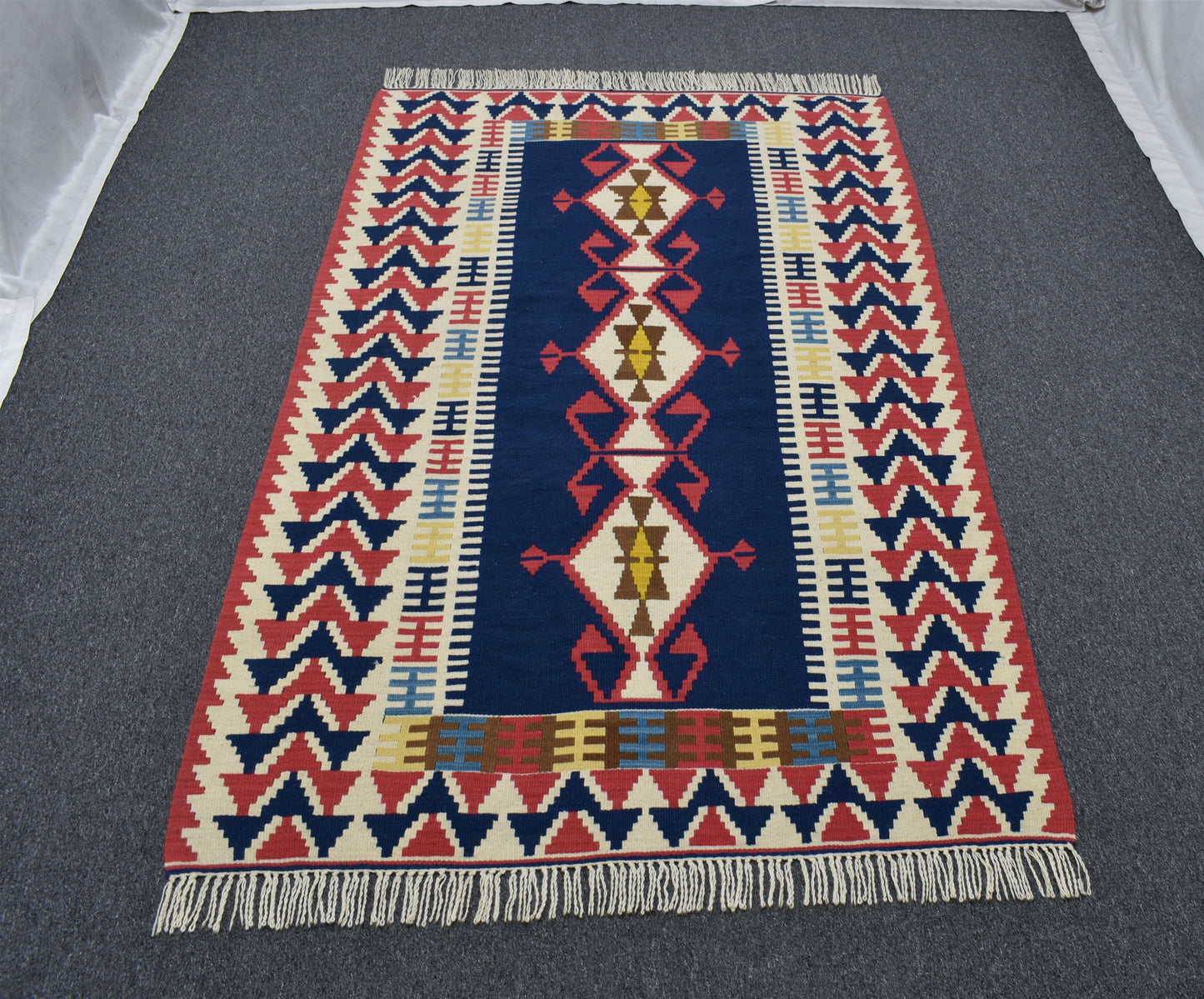 Yeni El Dokuma Benzersiz Lacivert Otantik Yağcıbedir Balıkesir Yün Kilim 6247