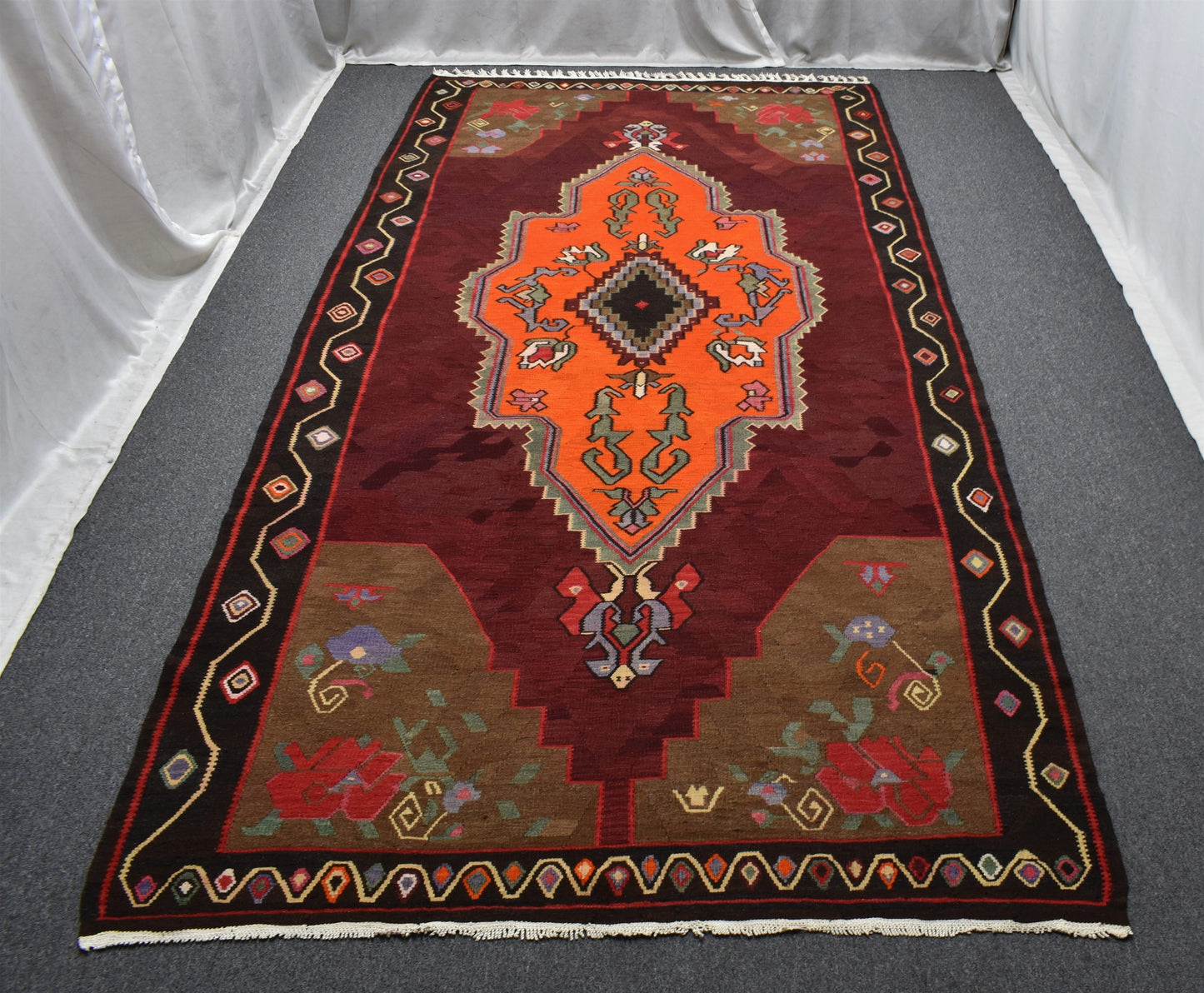 El Dokuma Devasa Dikişsiz Tek Parça Bayburt Yörük Yün Kilim 6250
