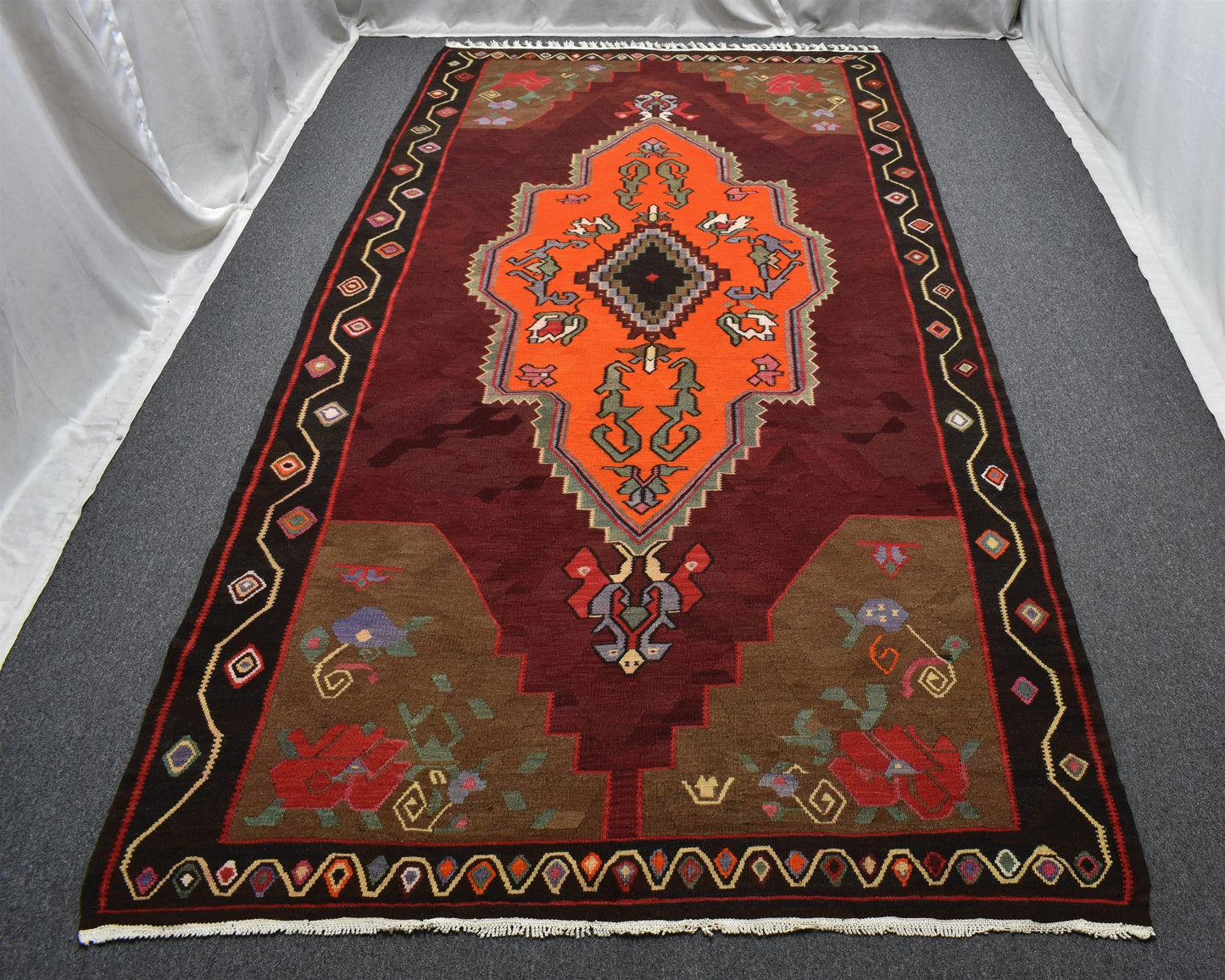 El Dokuma Devasa Dikişsiz Tek Parça Bayburt Yörük Yün Kilim 6250