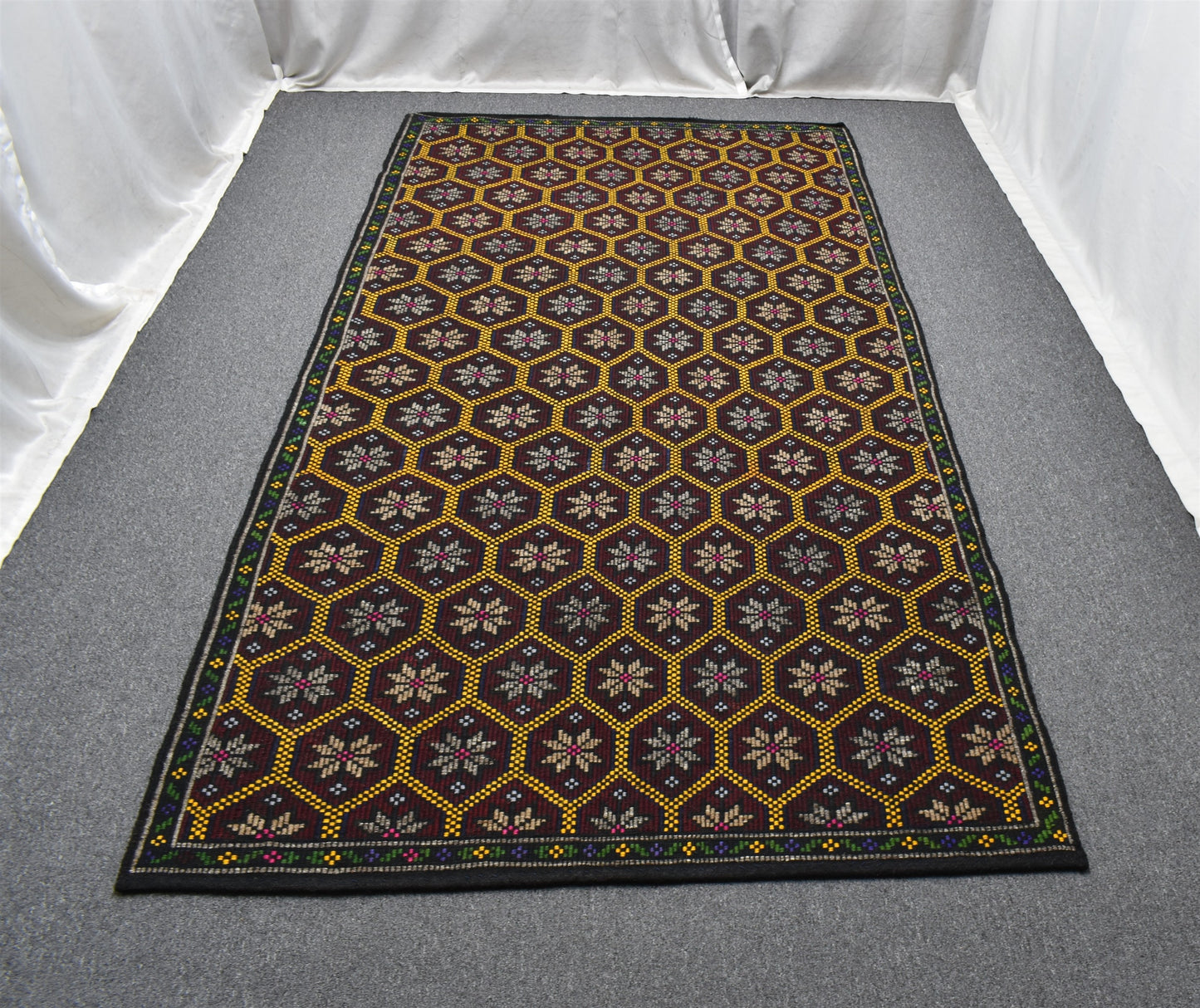 El Dokuması Otantik Çiçekli Çumra Yörük Yün Cecim Kilim 6257