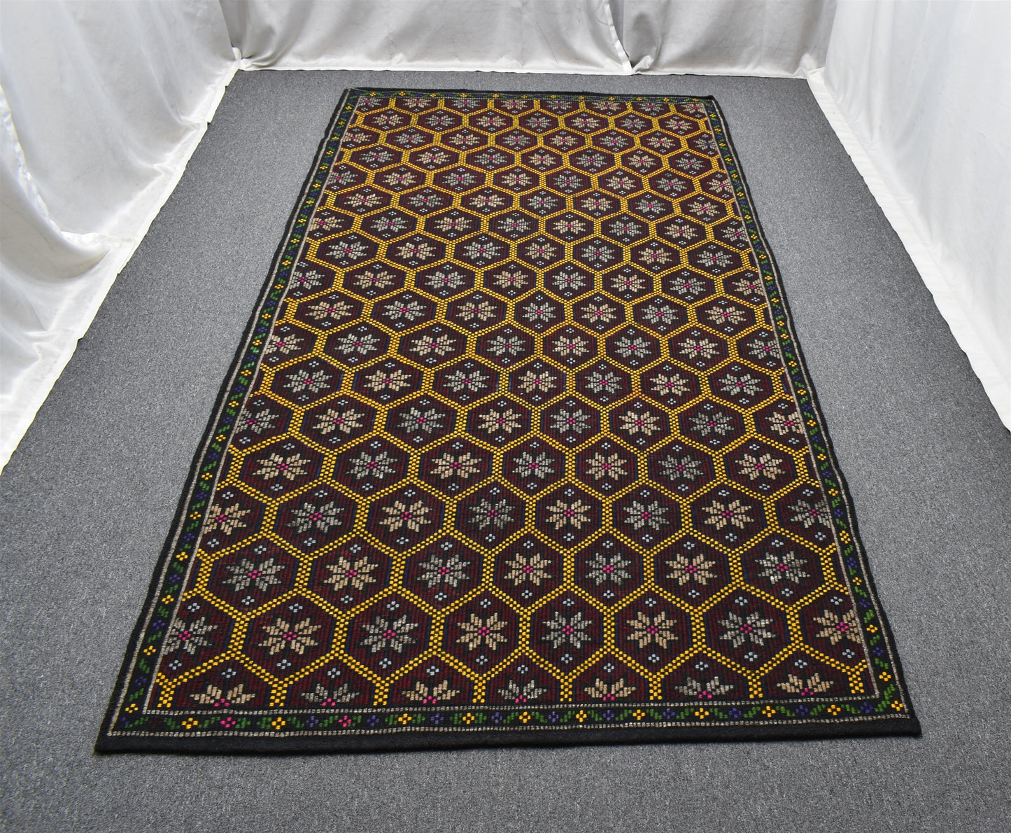 El Dokuması Otantik Çiçekli Çumra Yörük Yün Cecim Kilim 6257