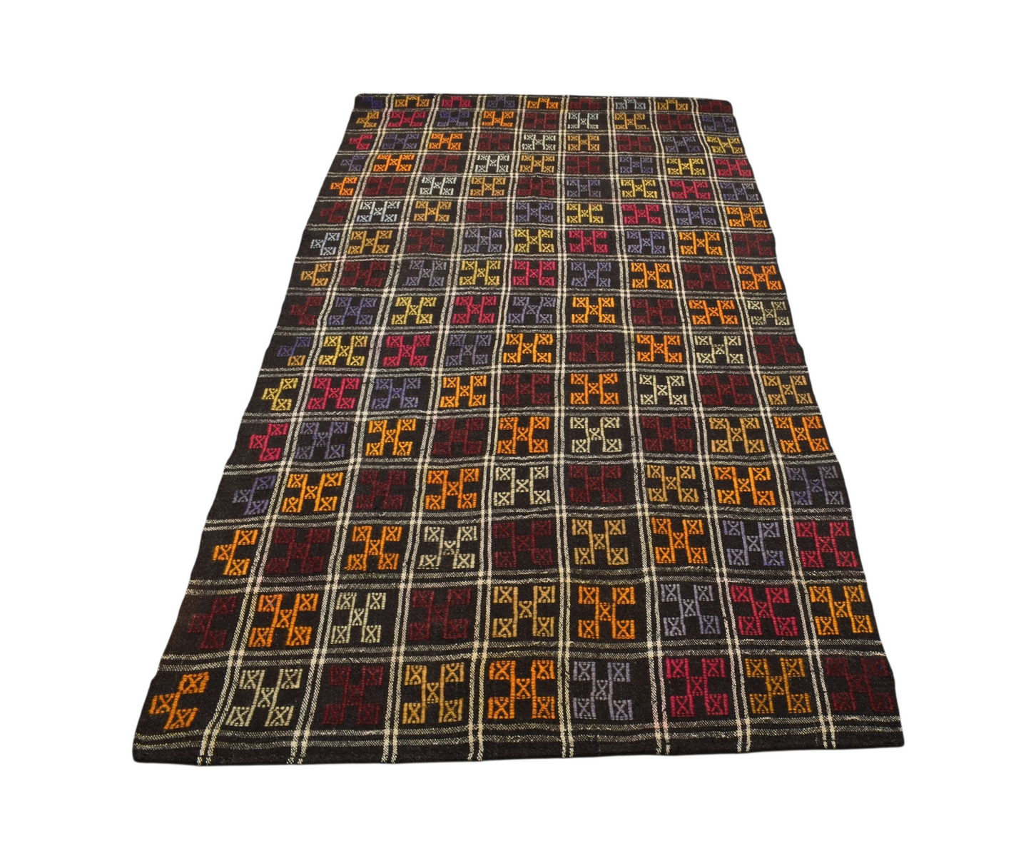El Dokuması Otantik Karapınar Yörük Ekoseli Yün Cecim Kilim 6261