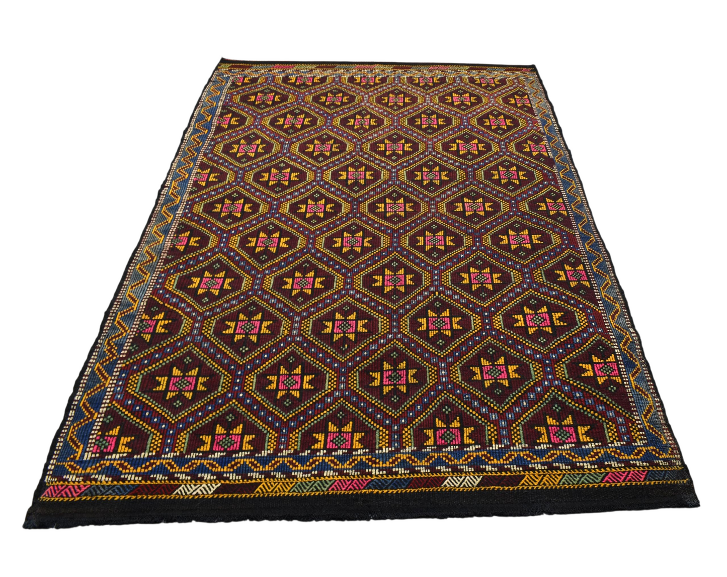 El Dokuması Yekpare Karapınar Yörük Geometrik Yün Cecim Kilim 6262