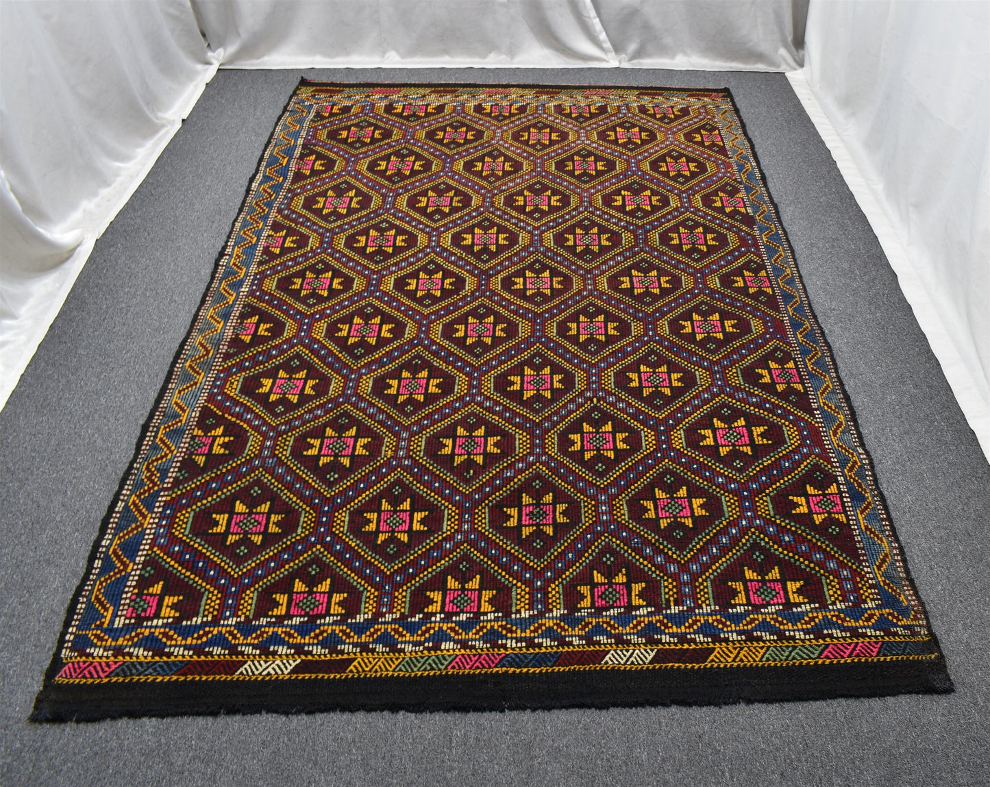 El Dokuması Yekpare Karapınar Yörük Geometrik Yün Cecim Kilim 6262