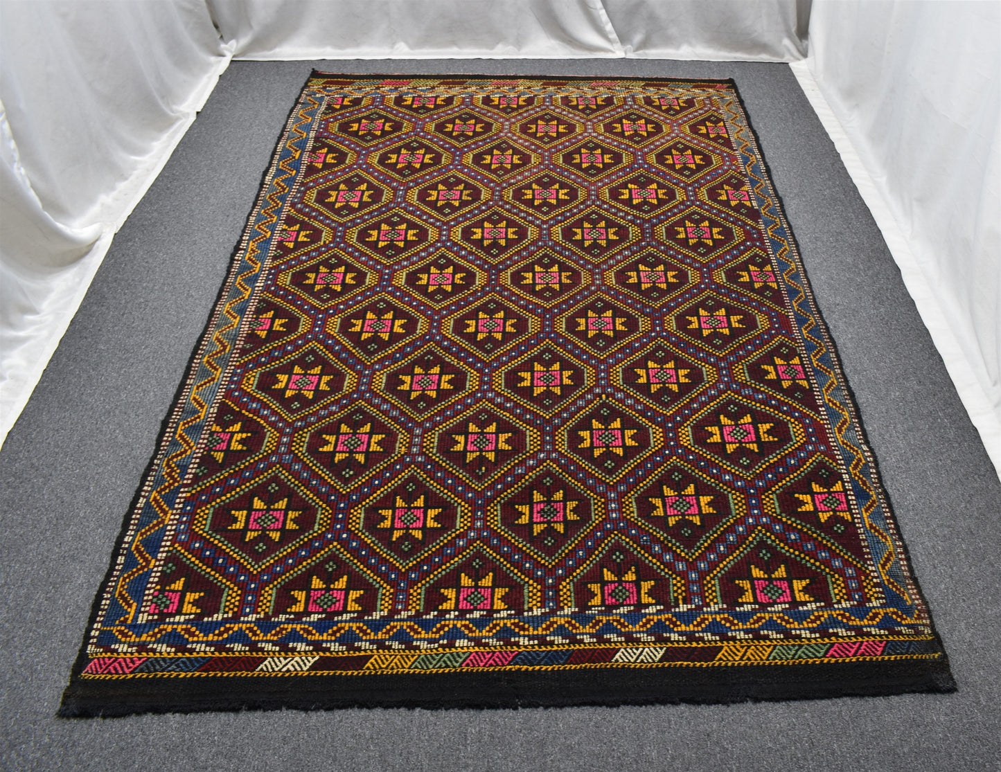 El Dokuması Yekpare Karapınar Yörük Geometrik Yün Cecim Kilim 6262