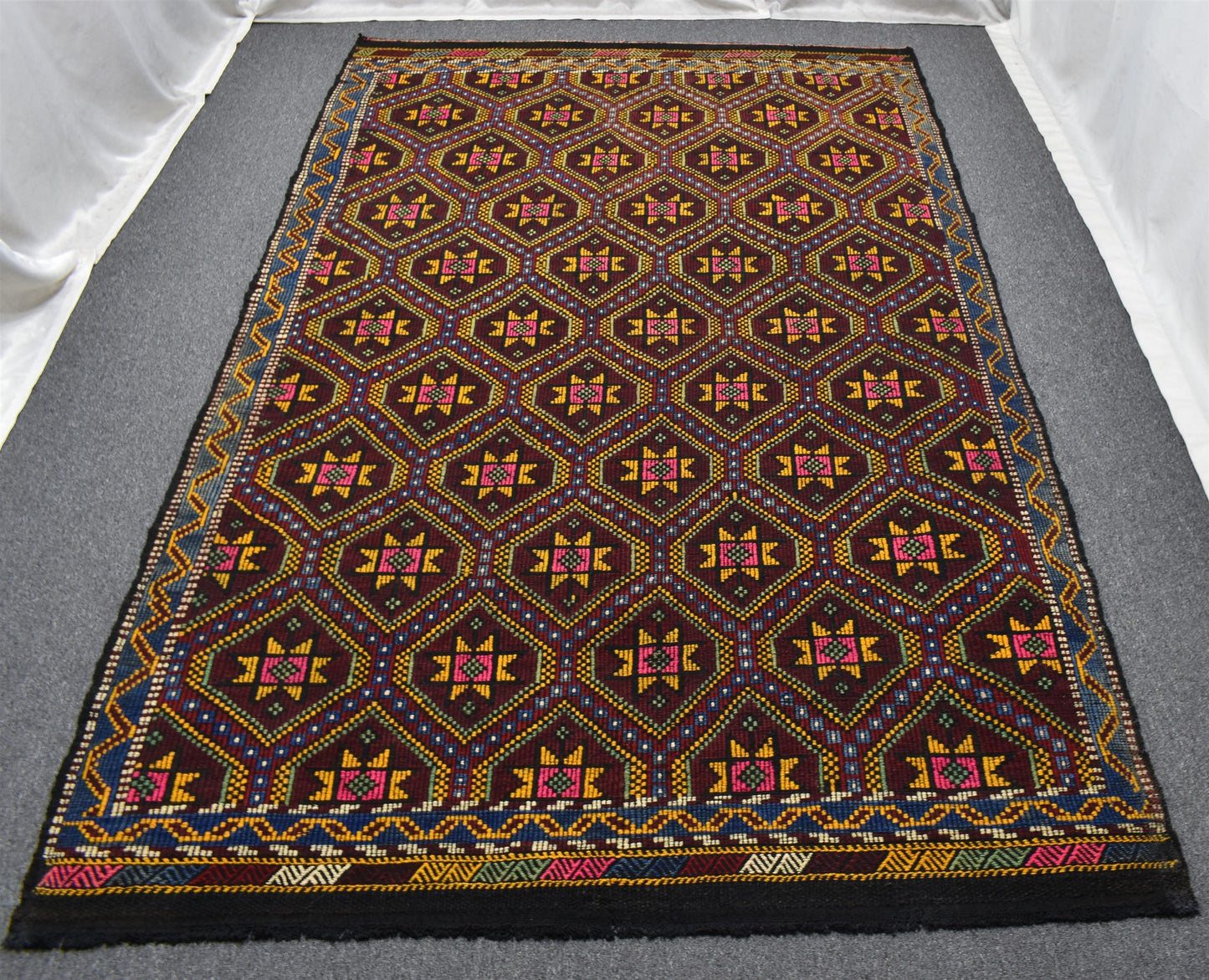 El Dokuması Yekpare Karapınar Yörük Geometrik Yün Cecim Kilim 6262