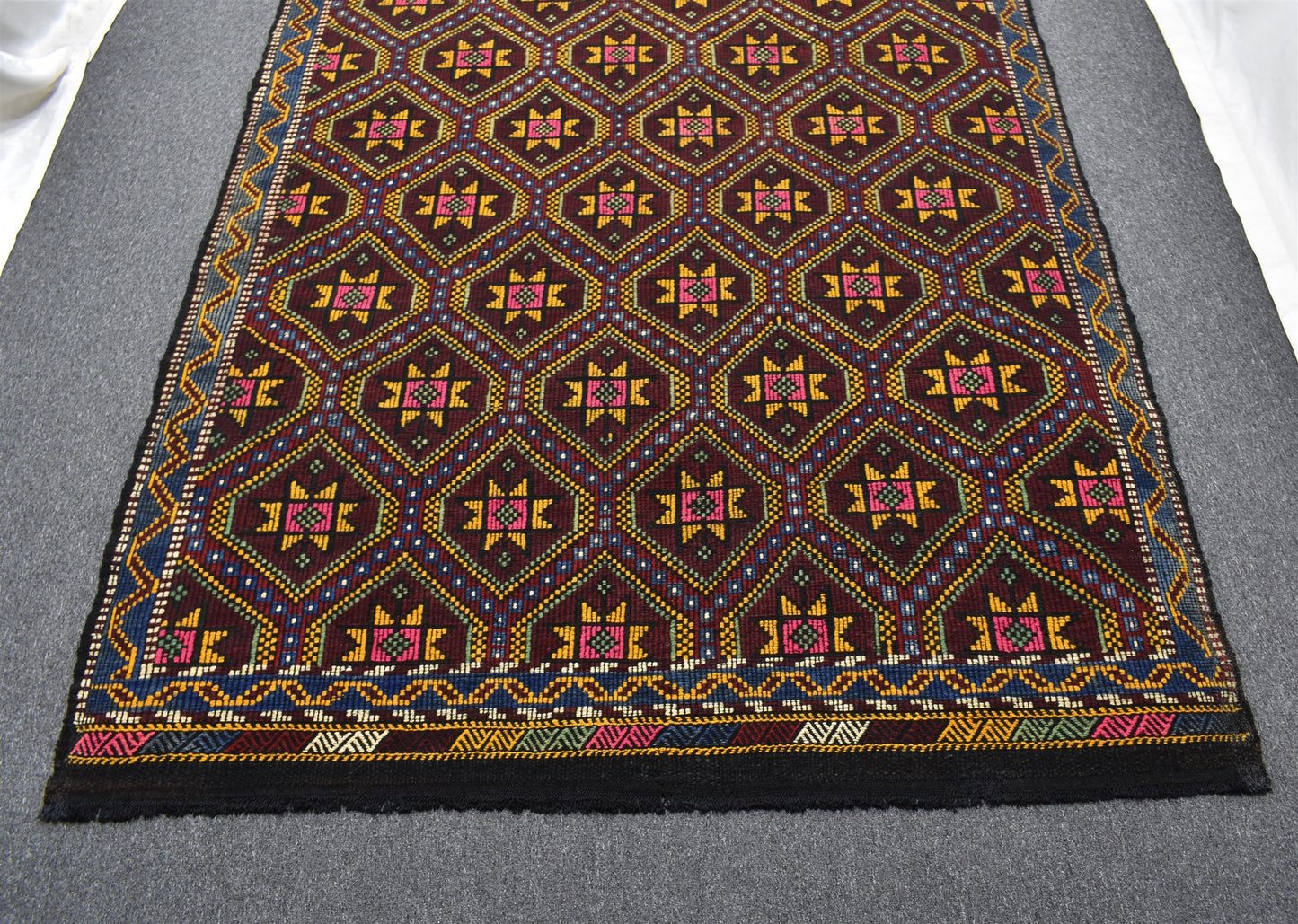 El Dokuması Yekpare Karapınar Yörük Geometrik Yün Cecim Kilim 6262