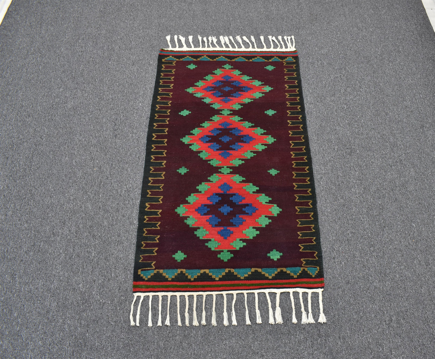 Yeni El Dokuma Zarif Balıkesir Yörük Yün Kilim 6272