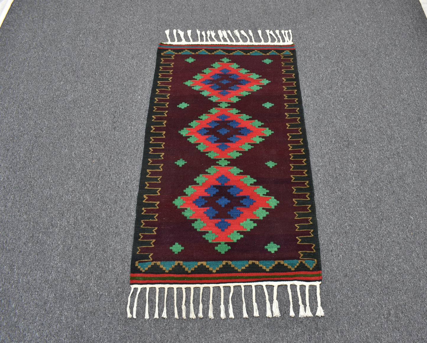 Yeni El Dokuma Zarif Balıkesir Yörük Yün Kilim 6272