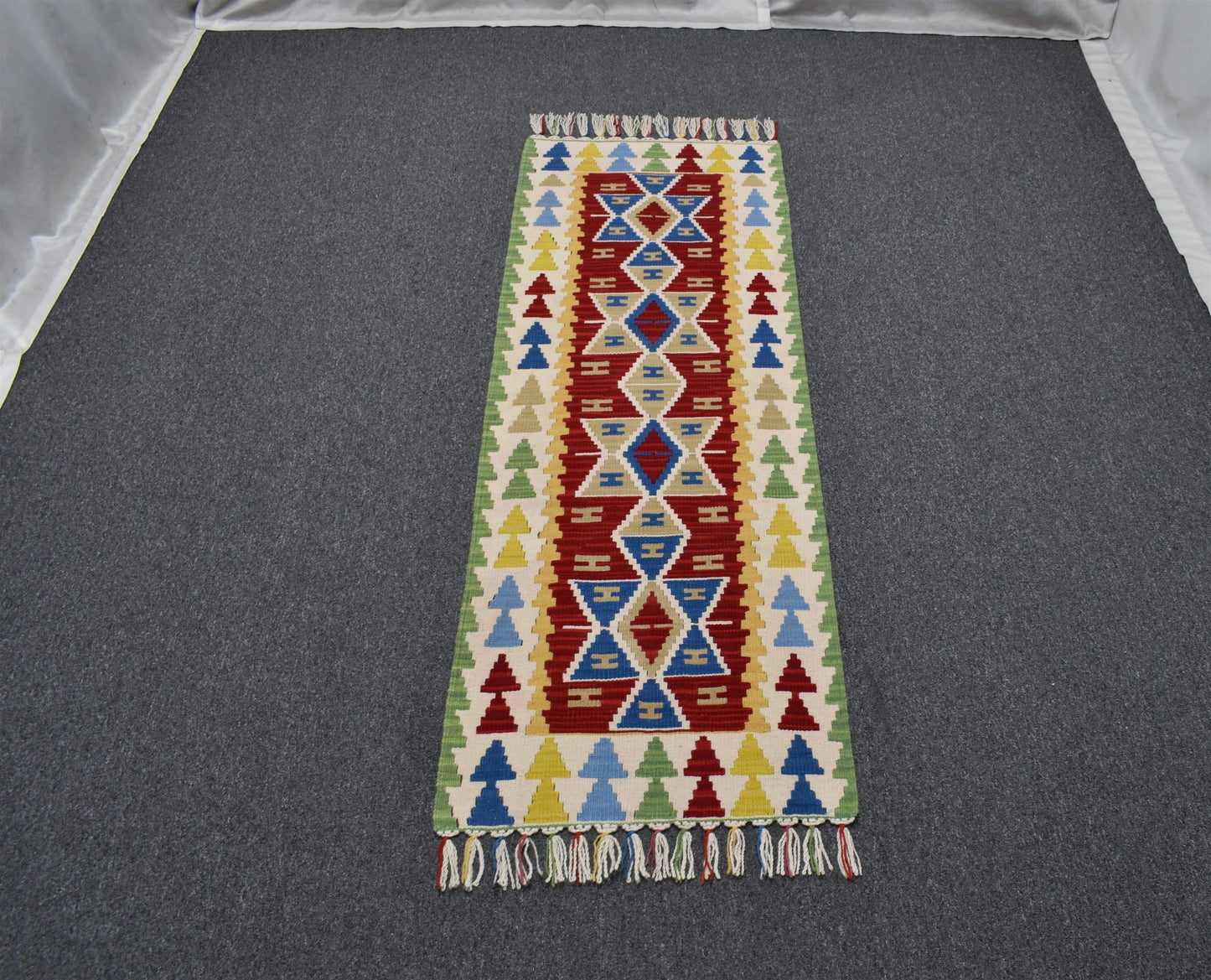 Yeni El Dokuma Renkli Pınarbaşı Kayseri Yün Mini Yolluk Kilim 6273