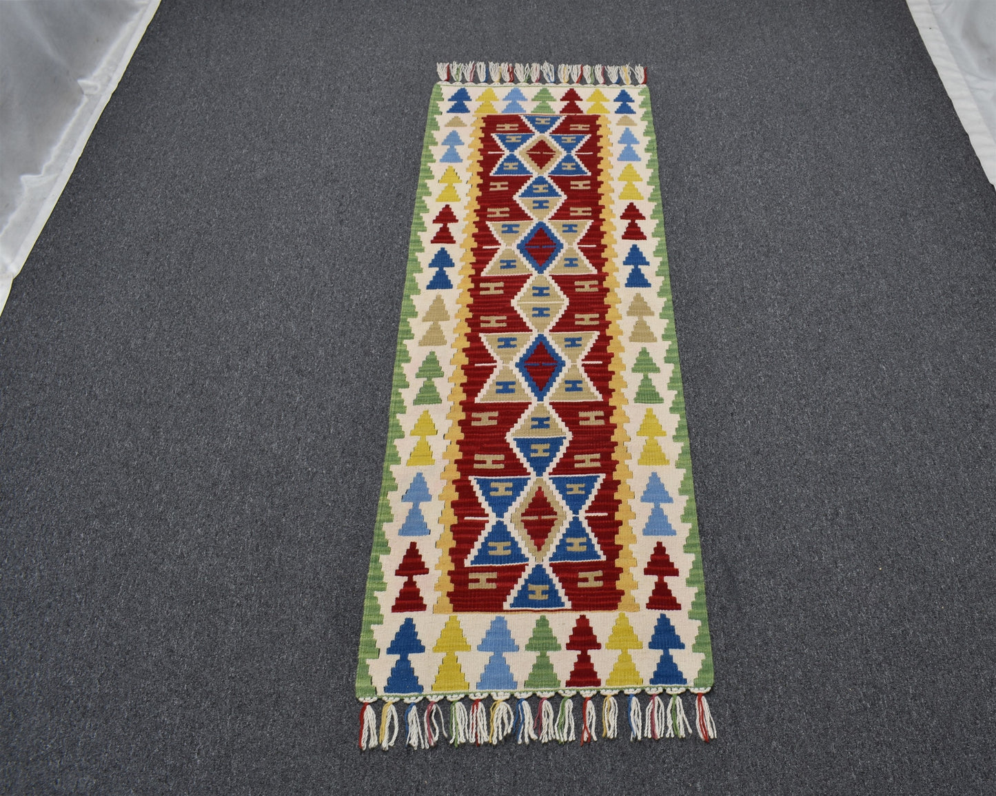 Yeni El Dokuma Renkli Pınarbaşı Kayseri Yün Mini Yolluk Kilim 6273