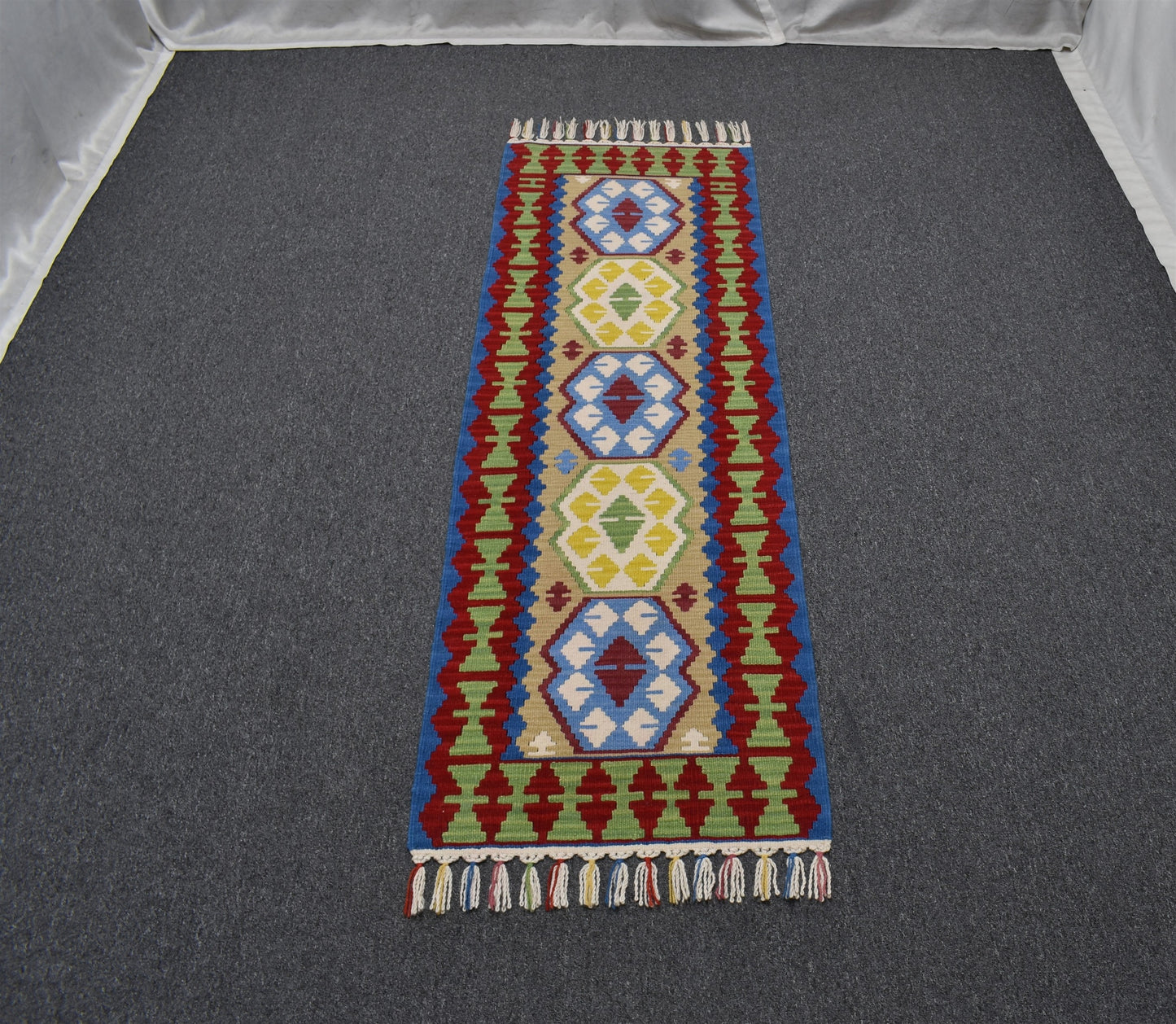 Yeni El Dokuma Renkli Pınarbaşı Kayseri Yün Mini Yolluk Kilim 6274