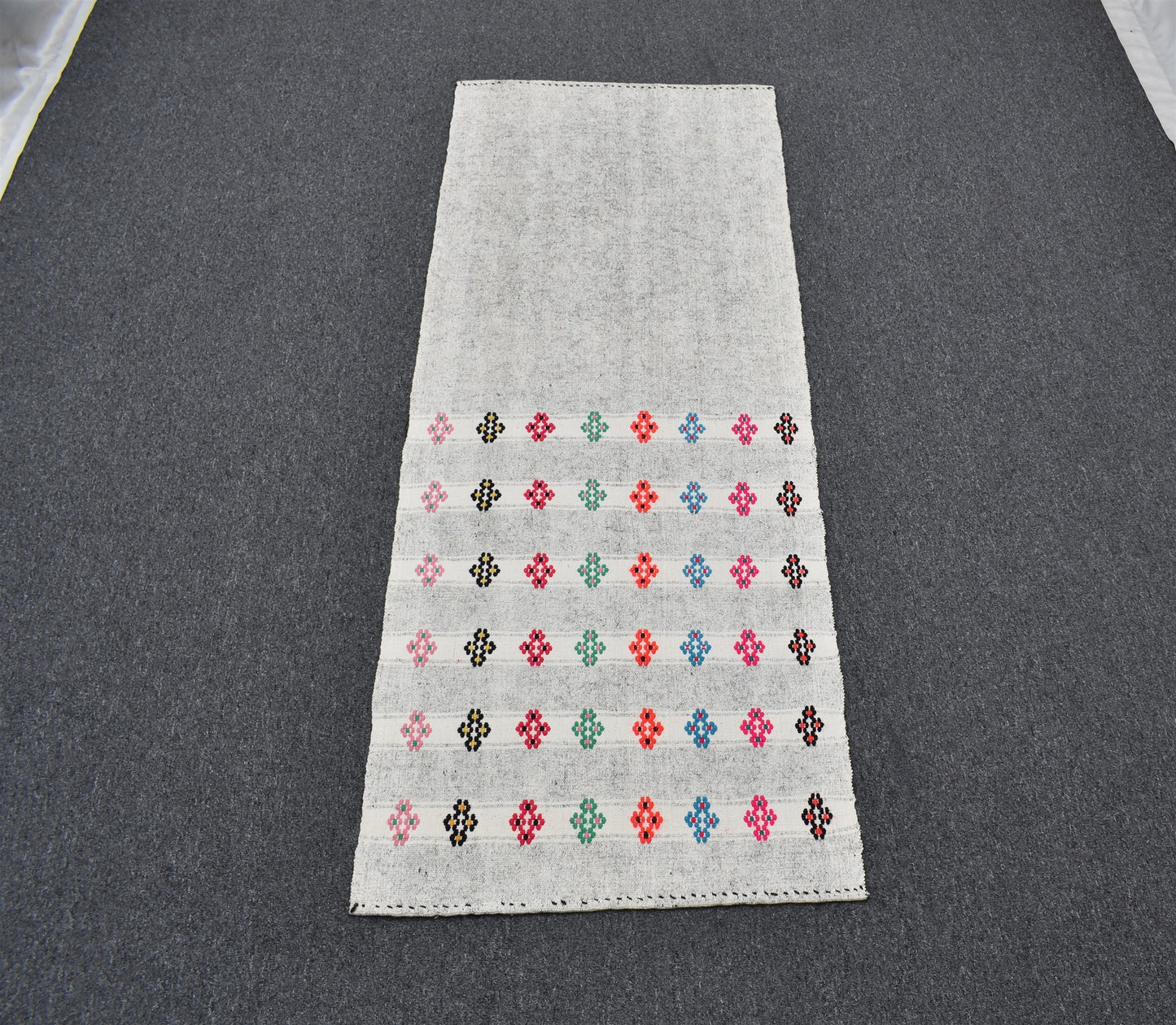 El Dokuma Nadir Ak Pamuklu Yörük Yün Kilim 6278