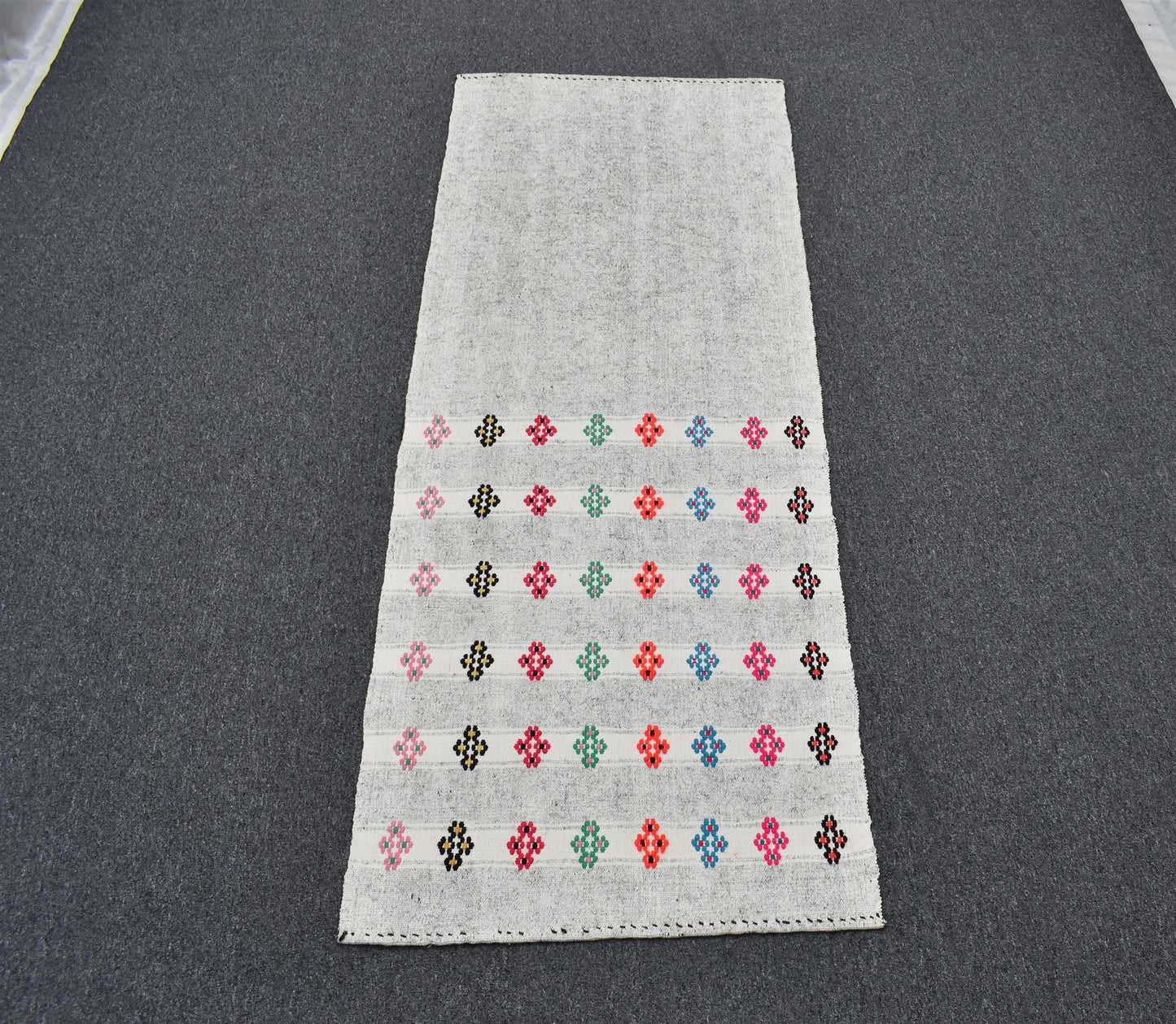 El Dokuma Nadir Ak Pamuklu Yörük Yün Kilim 6278