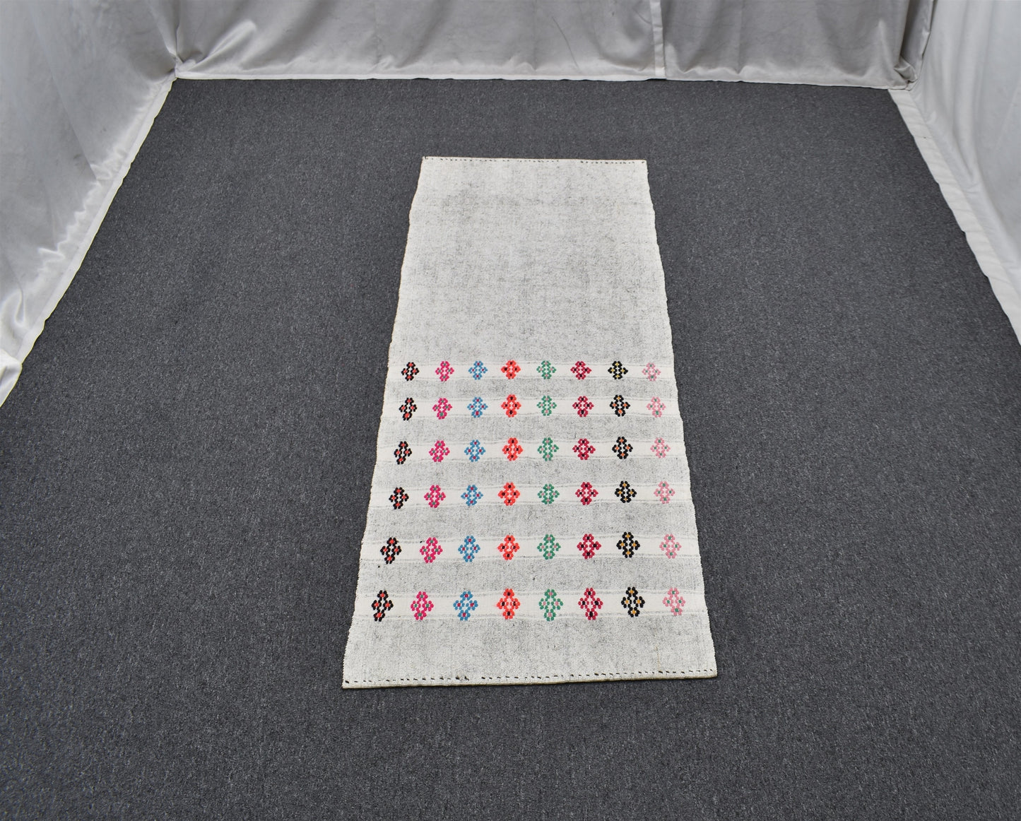 Yeni El Dokuma Şaheser Ak Pamuklu Yörük Kilim 6284