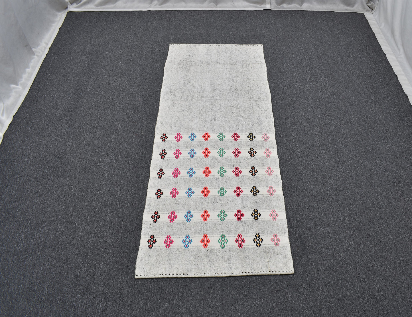 Yeni El Dokuma Şaheser Ak Pamuklu Yörük Kilim 6284