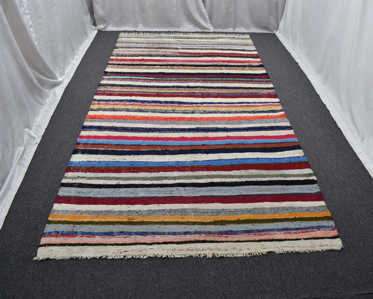 El Dokuma Capcanlı Görkemli Bukleli Pamuklu Kilim 6290