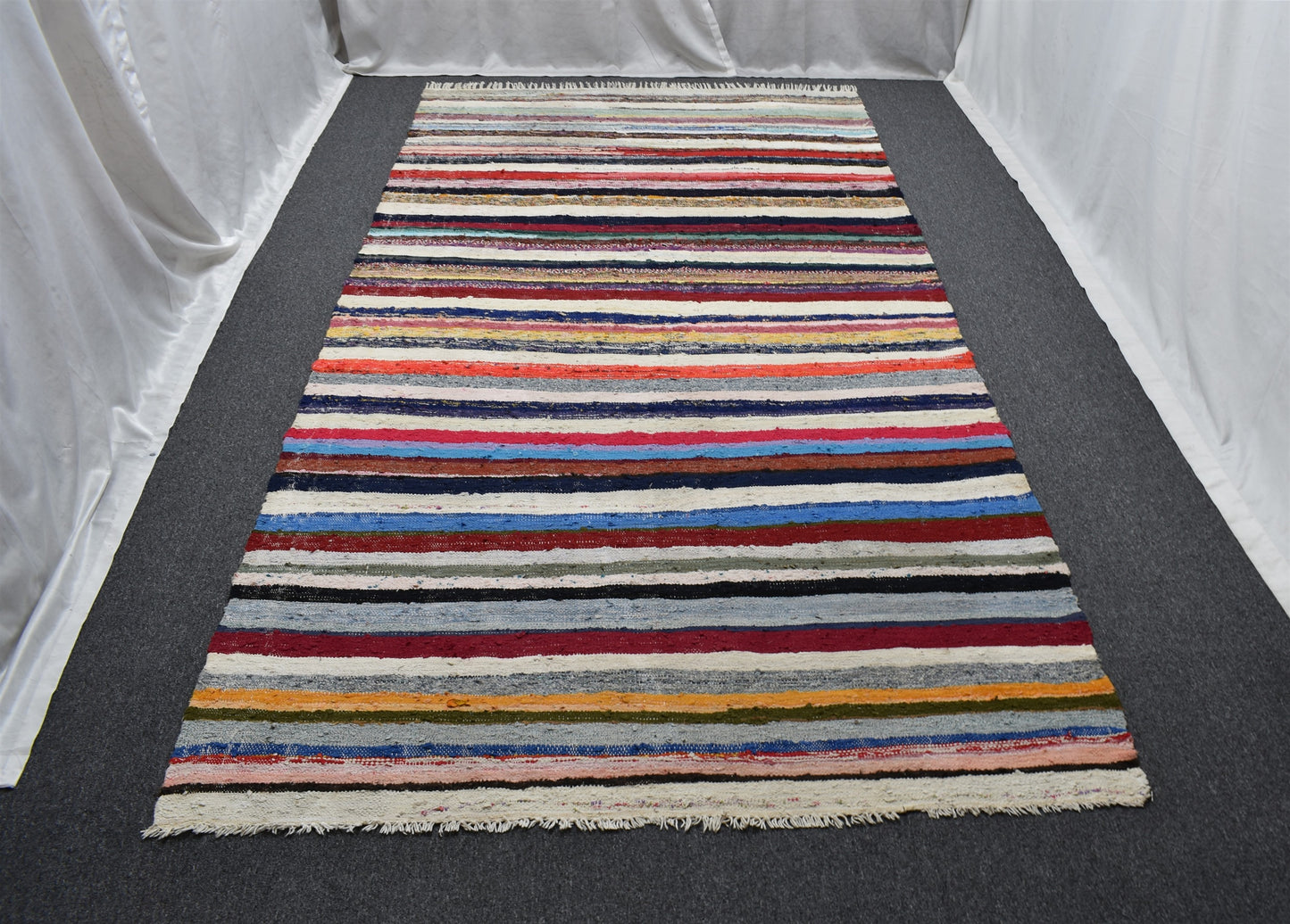 El Dokuma Capcanlı Görkemli Bukleli Pamuklu Kilim 6290