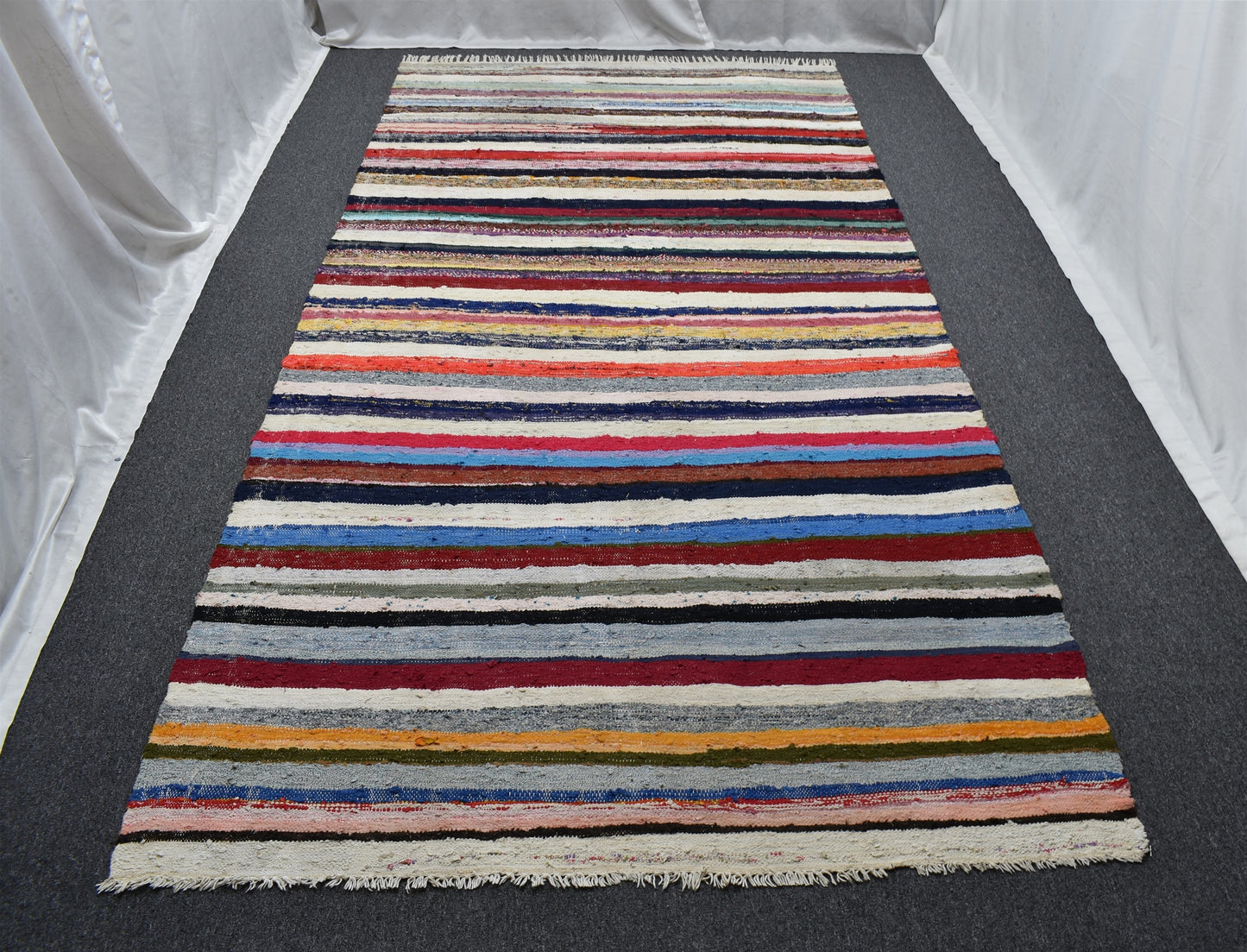 El Dokuma Capcanlı Görkemli Bukleli Pamuklu Kilim 6290