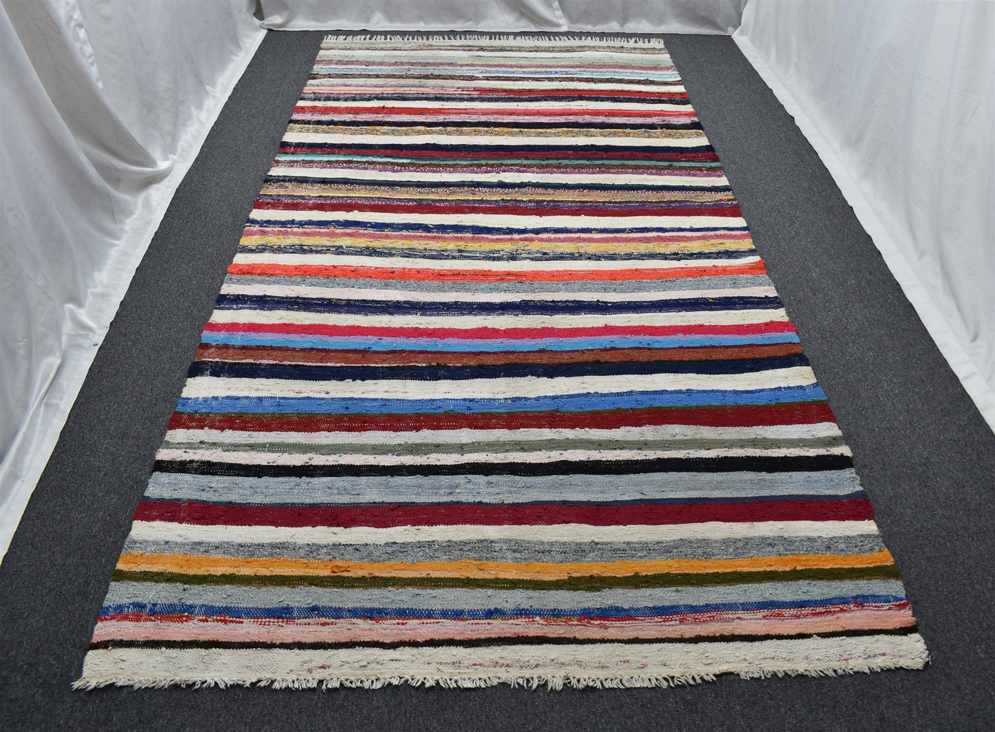 El Dokuma Capcanlı Görkemli Bukleli Pamuklu Kilim 6290