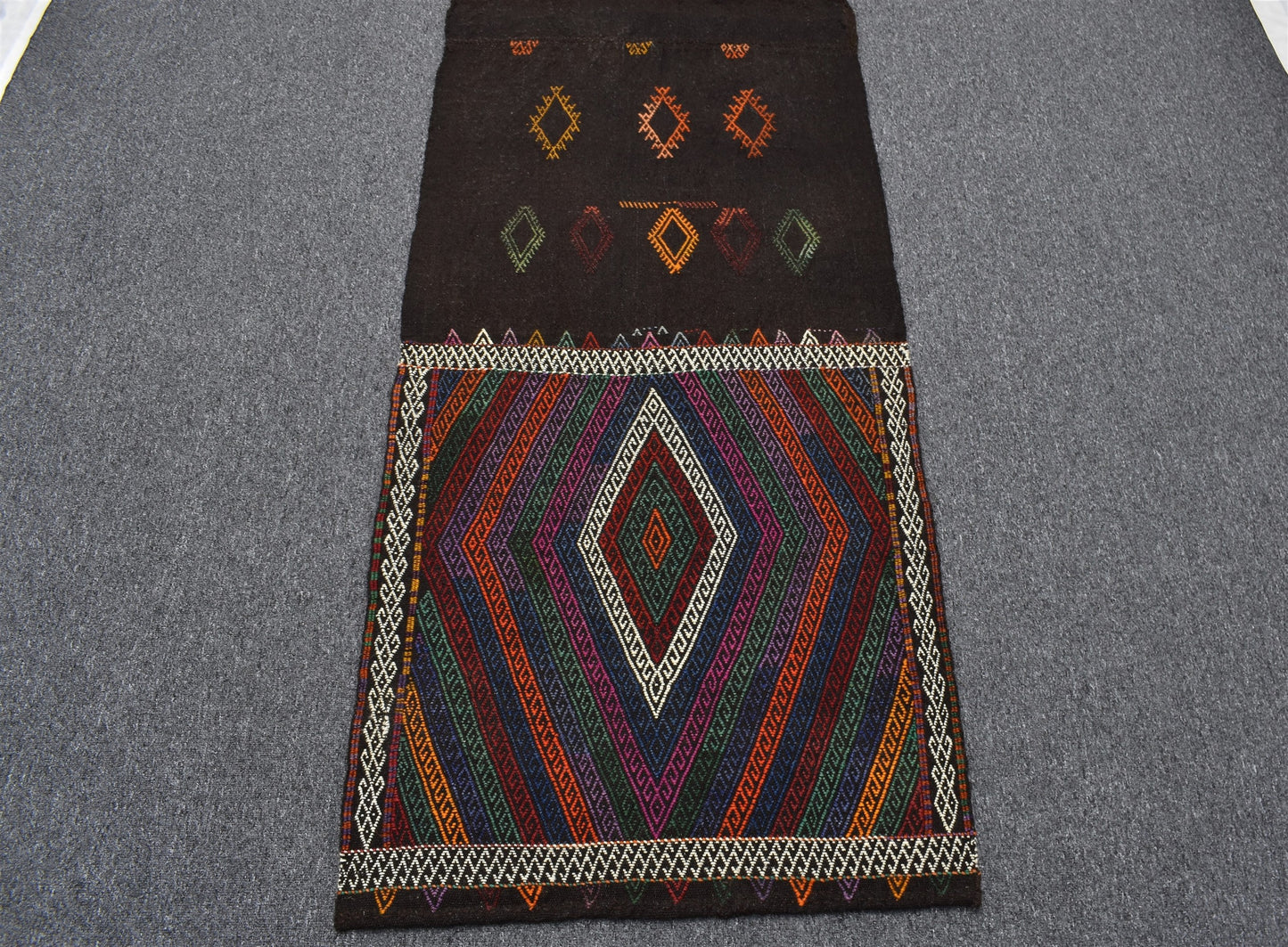 El Dokuması Geometrik Zarif Motifli Yörük Yün Kilim 6296