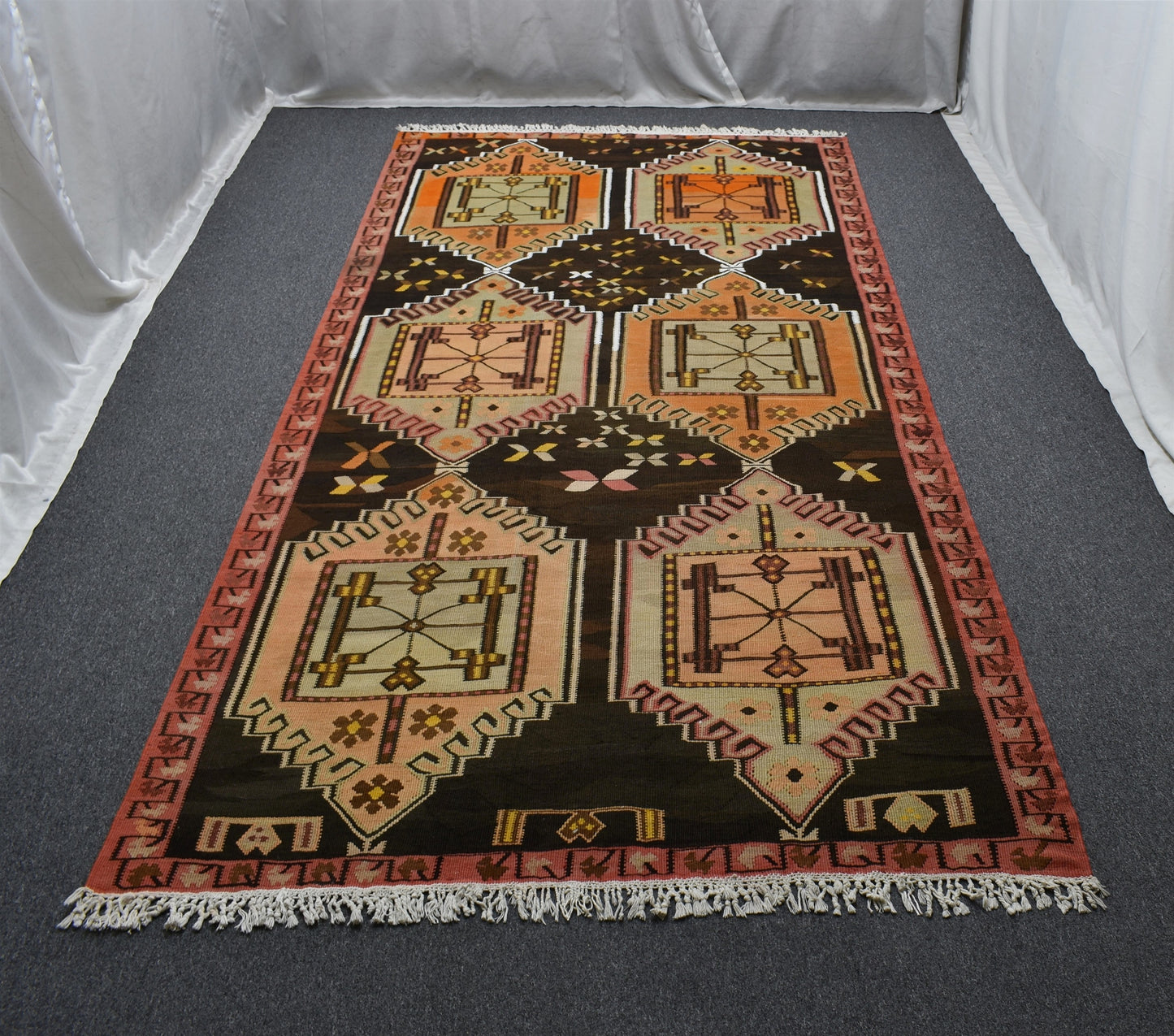 Antika El Dokuma Tek Parça Yekpare Çatal Kapılı Erzurum Yün Kilim 6320
