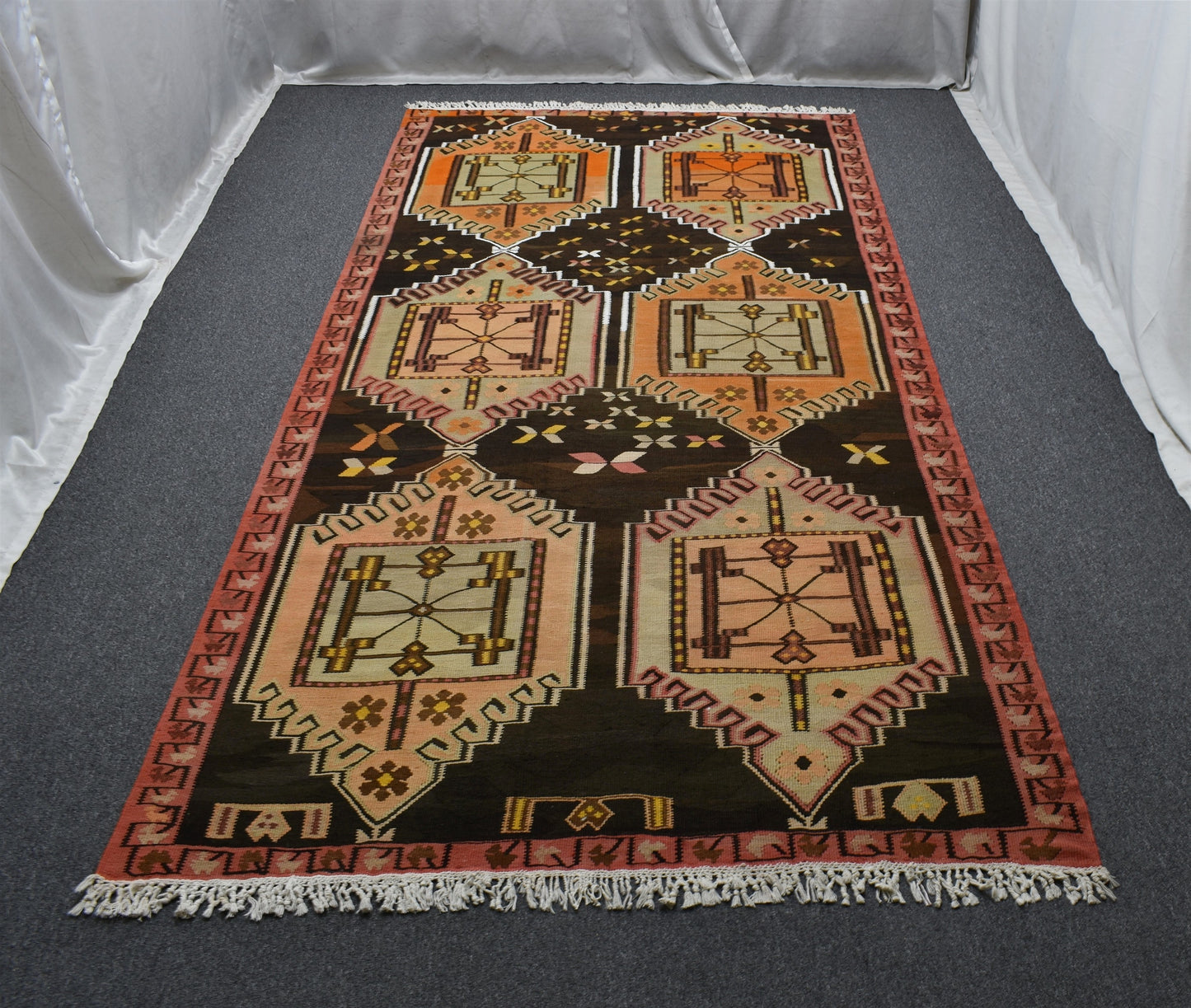 Antika El Dokuma Tek Parça Yekpare Çatal Kapılı Erzurum Yün Kilim 6320