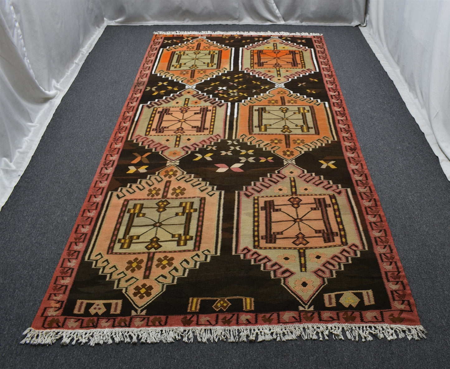 Antika El Dokuma Tek Parça Yekpare Çatal Kapılı Erzurum Yün Kilim 6320