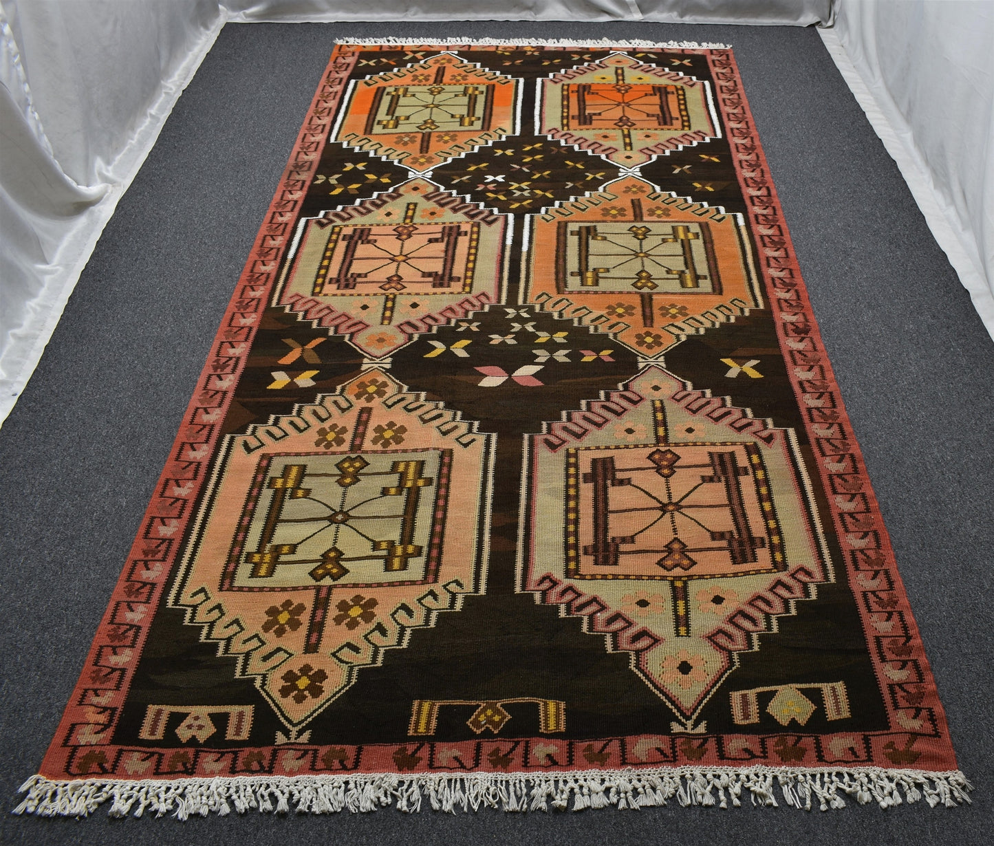 Antika El Dokuma Tek Parça Yekpare Çatal Kapılı Erzurum Yün Kilim 6320