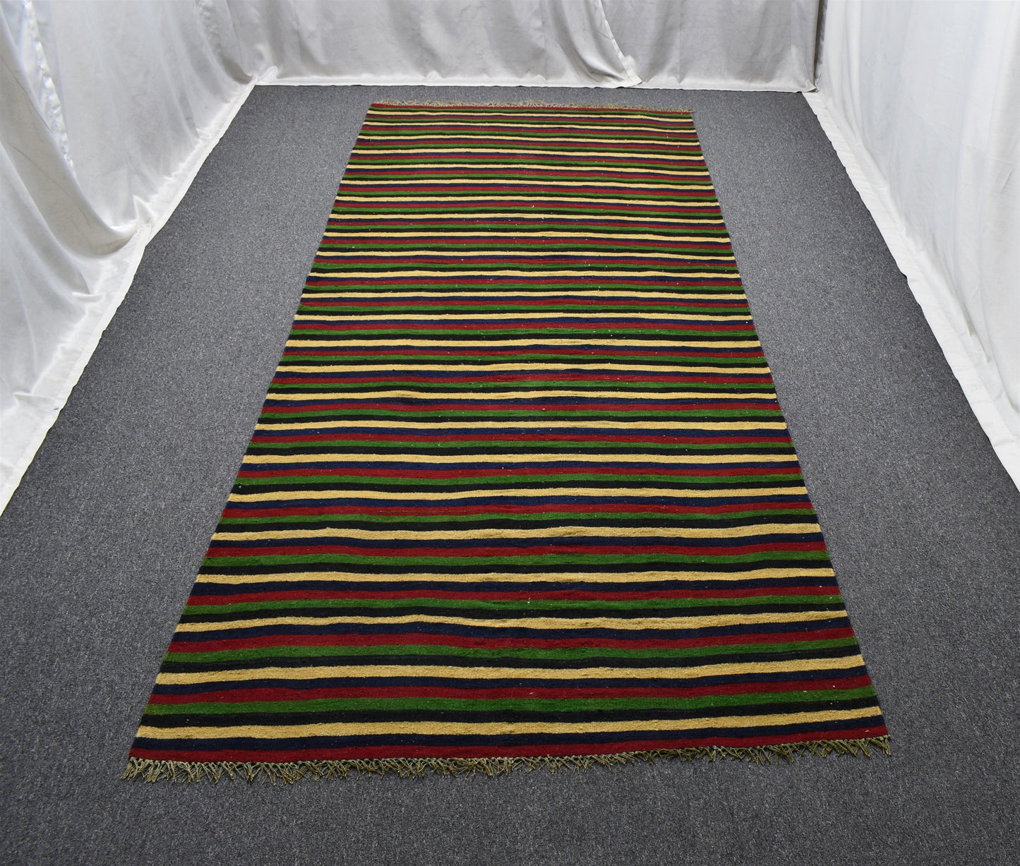 El Dokuması Yekpare Başyapıt Çubuklu Sivas Yün Kilim 6323