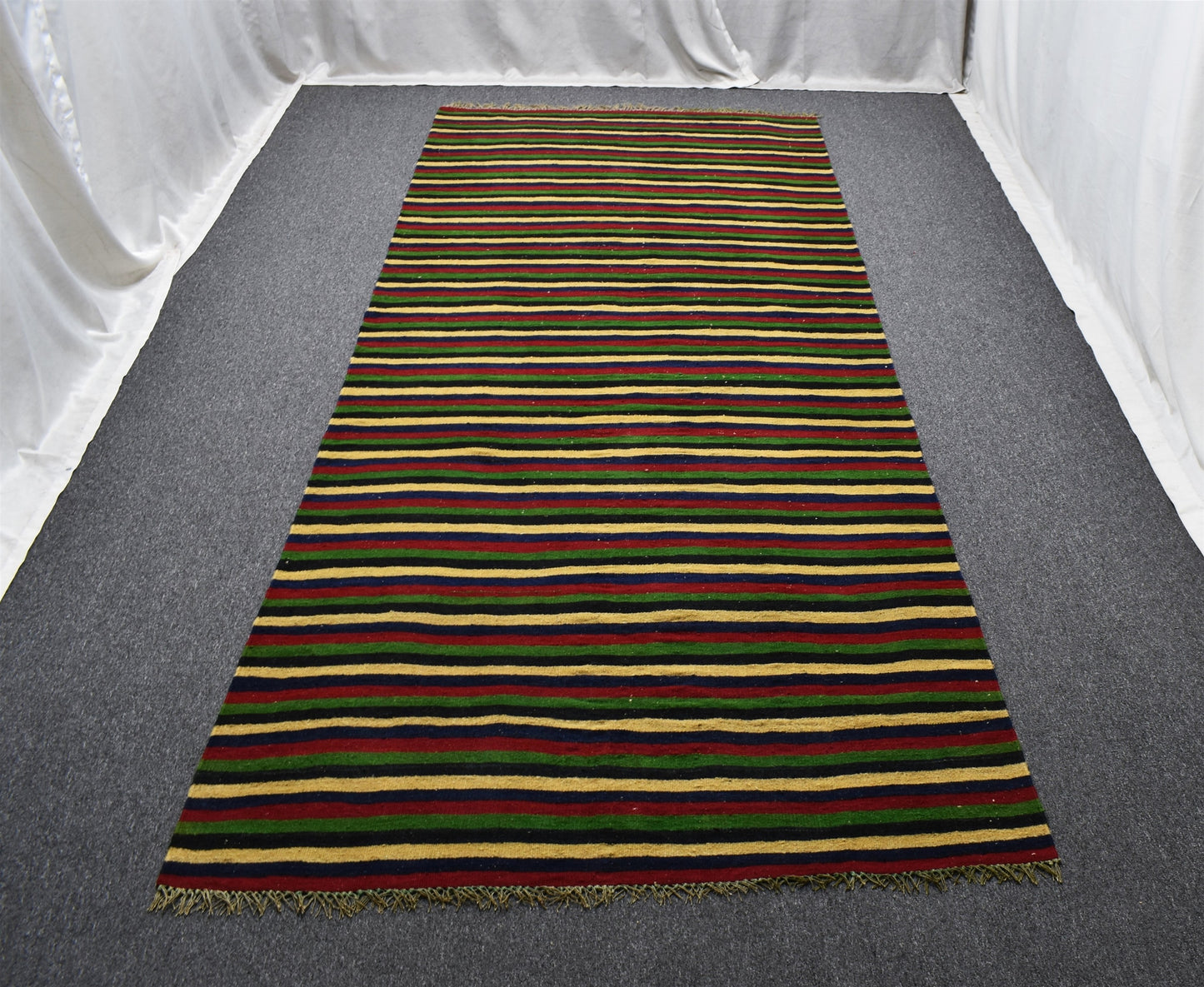 El Dokuması Yekpare Başyapıt Çubuklu Sivas Yün Kilim 6323