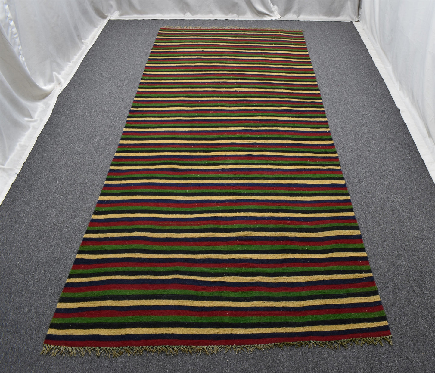 El Dokuması Yekpare Başyapıt Çubuklu Sivas Yün Kilim 6323