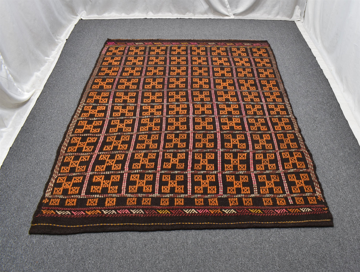 El Dokuması Kareli Tasarım Karapınar Yörük Yün Cecim Kilim 6325