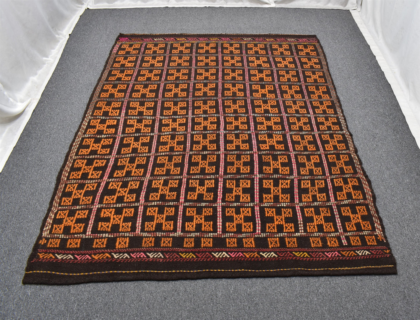 El Dokuması Kareli Tasarım Karapınar Yörük Yün Cecim Kilim 6325