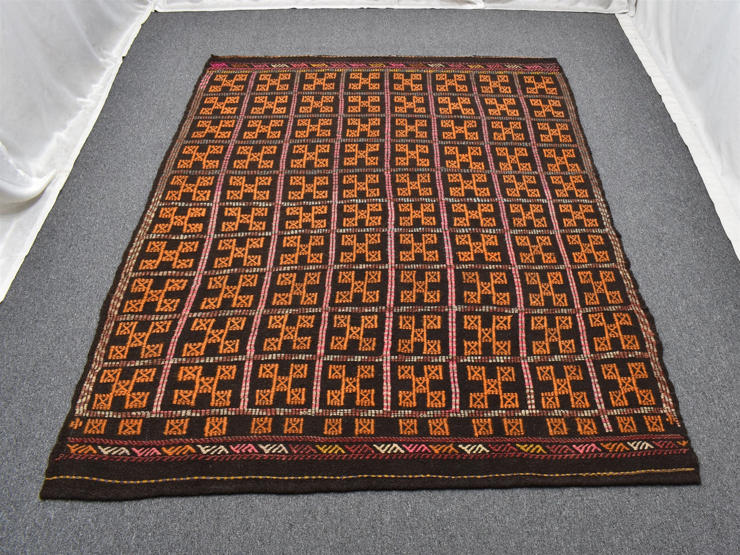 El Dokuması Kareli Tasarım Karapınar Yörük Yün Cecim Kilim 6325