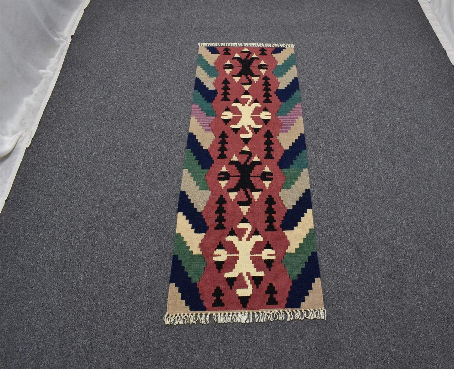 Yeni El Dokuma Pınarbaşı Kayseri Renkli Yün Mini Yolluk Kilim 6326