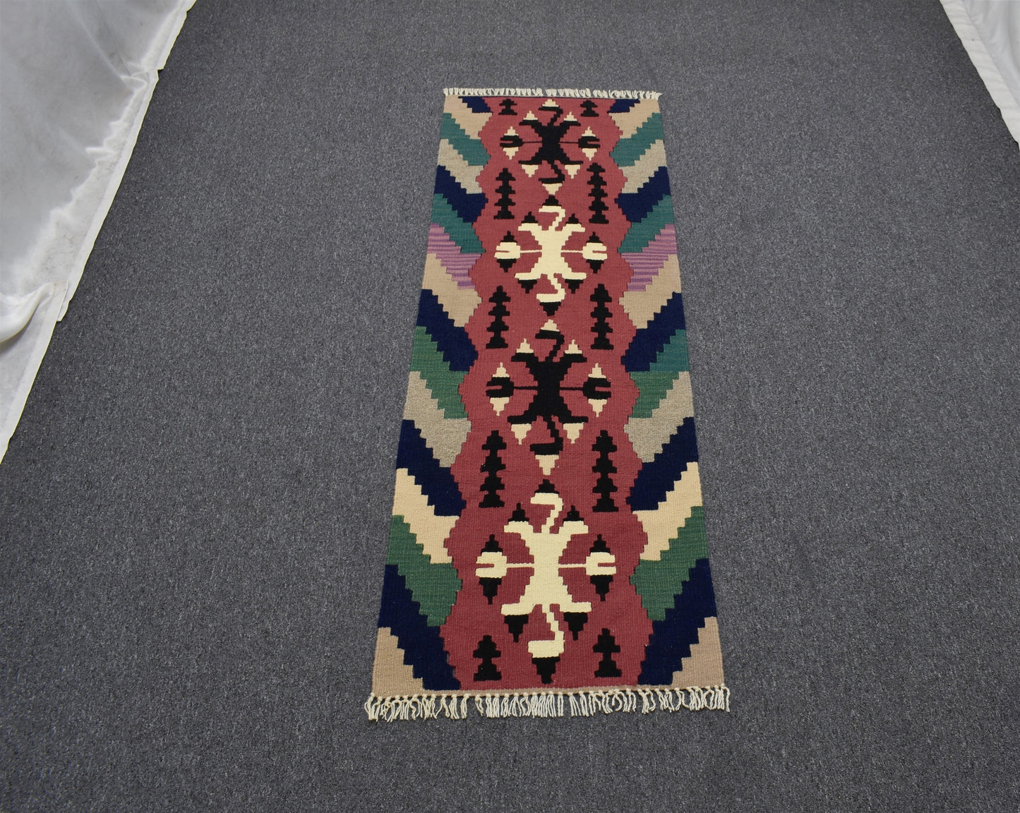 Yeni El Dokuma Pınarbaşı Kayseri Renkli Yün Mini Yolluk Kilim 6326